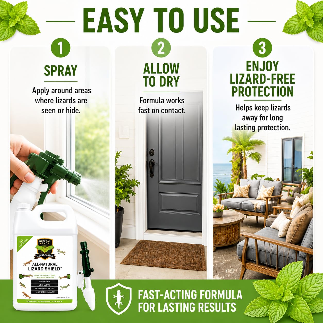 Natural Armor etiqueta con instrucciones y lista de ingredientes a base de aceite de menta