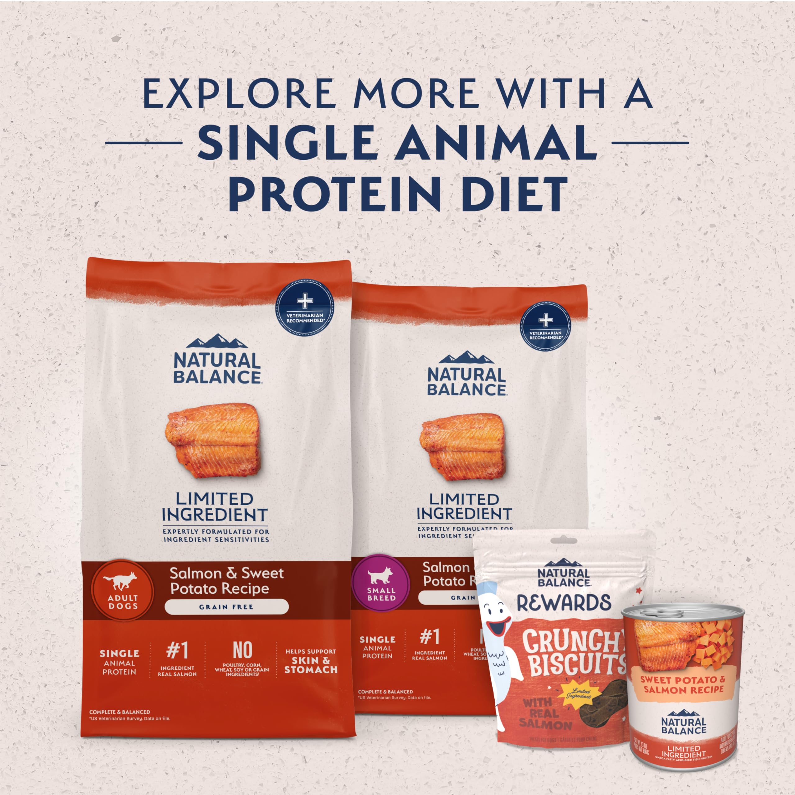 Natural Balance bolsa 24 lb junto a una regla que muestra tamaño y ahorro por compra
