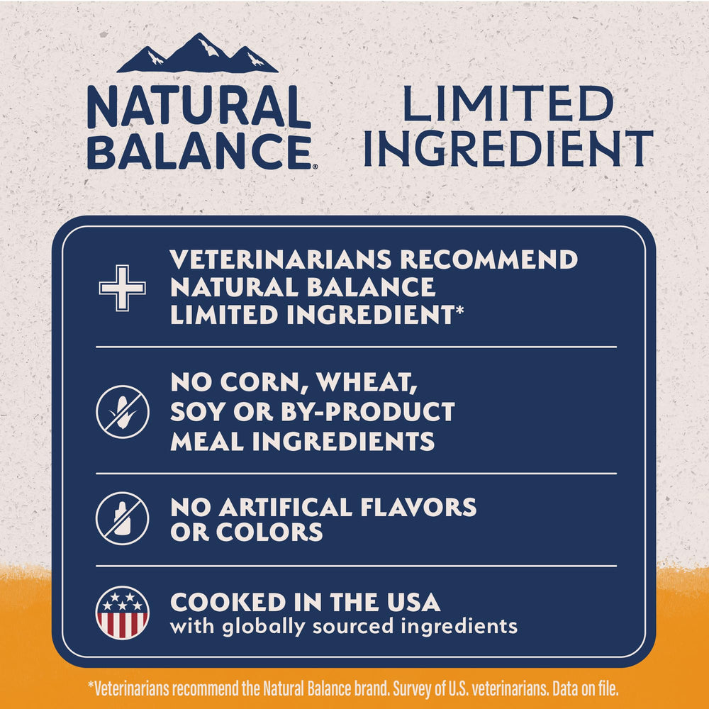Natural Balance textura del croqueta que resalta digestibilidad y tamaño conveniente