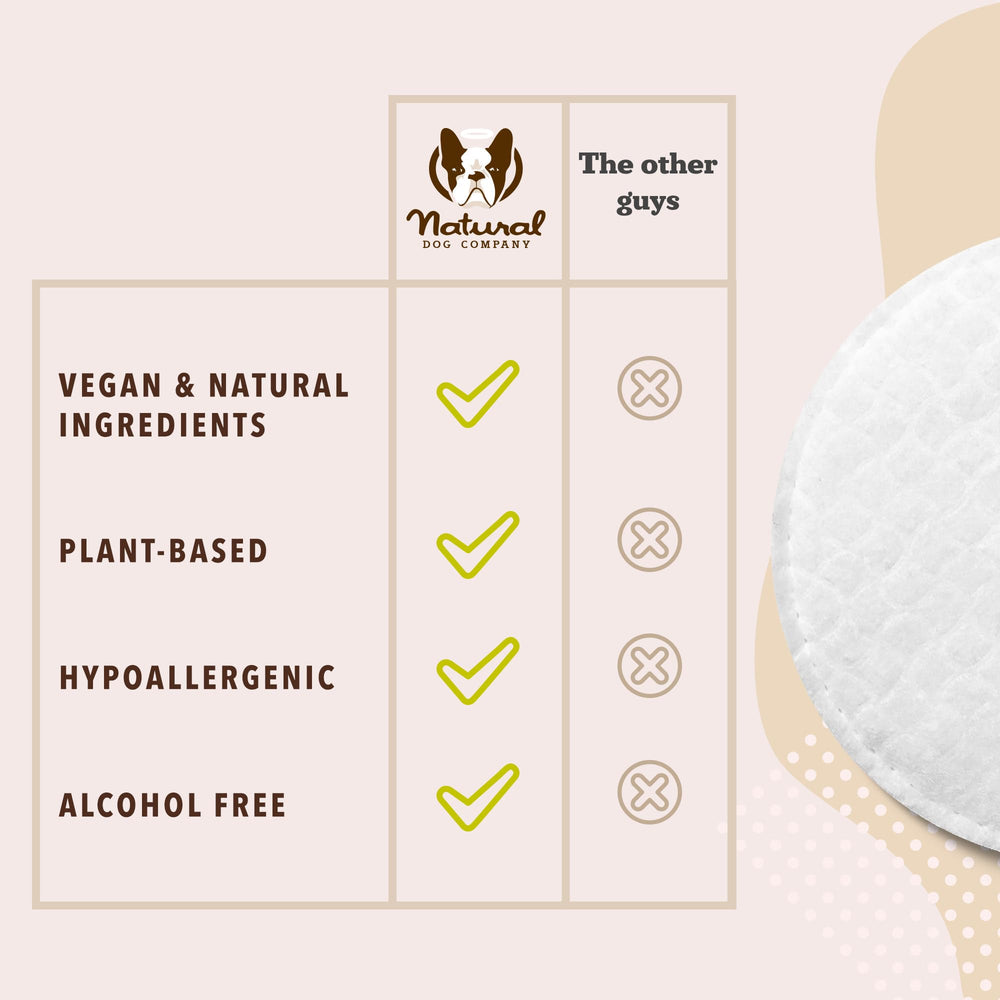Natural Dog Company toallita en mano mostrando tamaño práctico de uso