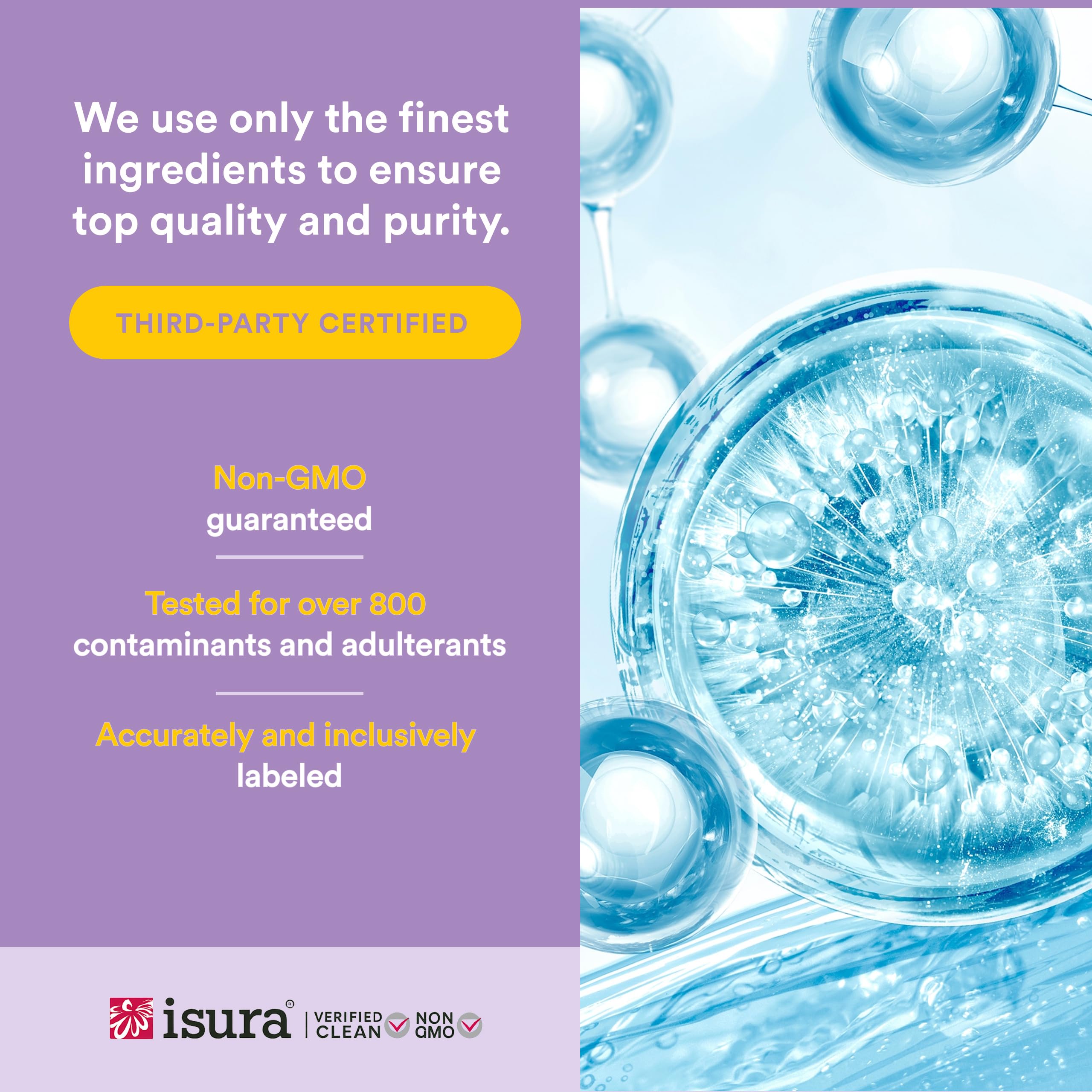 Natural Factors etiqueta de ingredientes detallada que transmite pureza y pruebas ISURA
