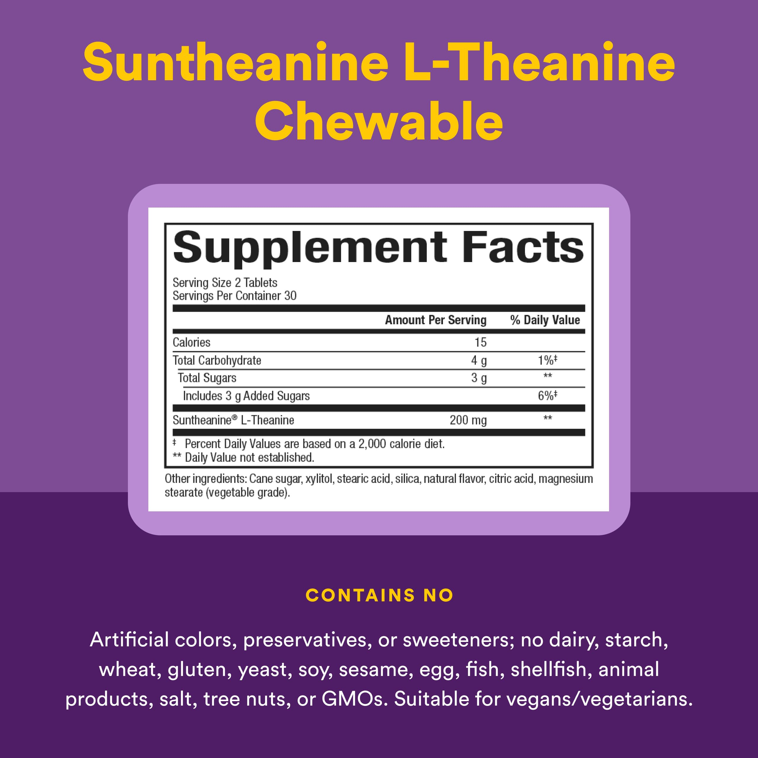 Natural Factors etiqueta destacando Suntheanine y pureza certificada