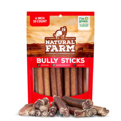 Natural Farm empaque frontal mostrando 10 bully sticks y beneficio de ingredientes claros
