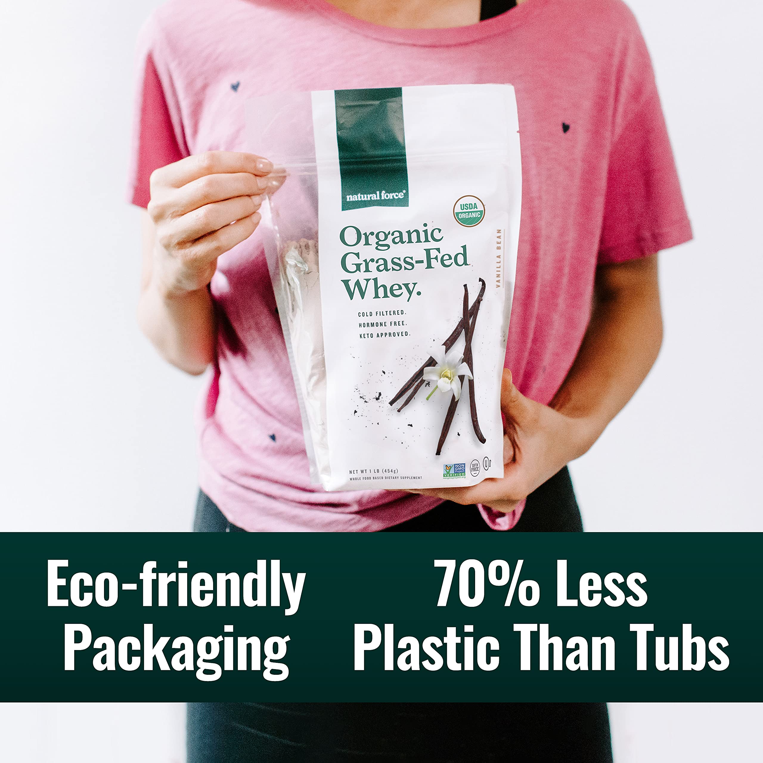 Natural Force envase reciclable abierto con lengüeta, menos plástico
