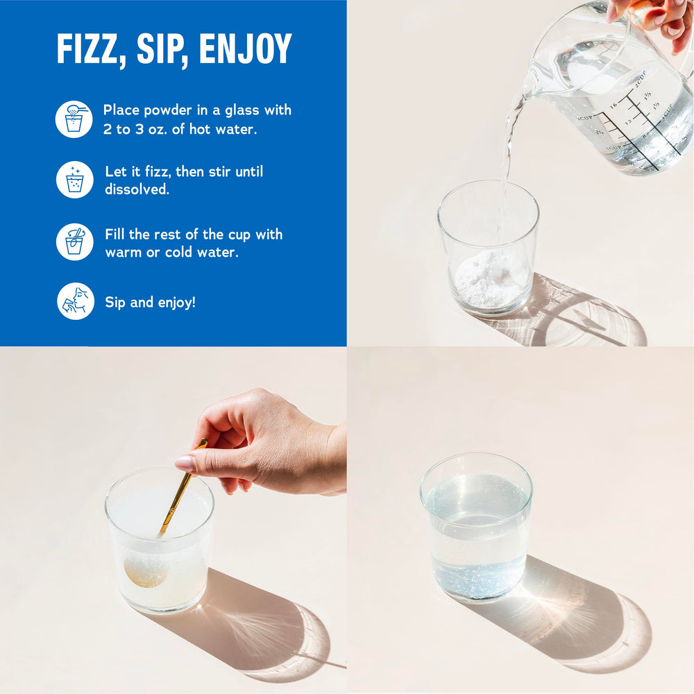Natural Vitality being mixed in a glass demonstrating fizz and solubility