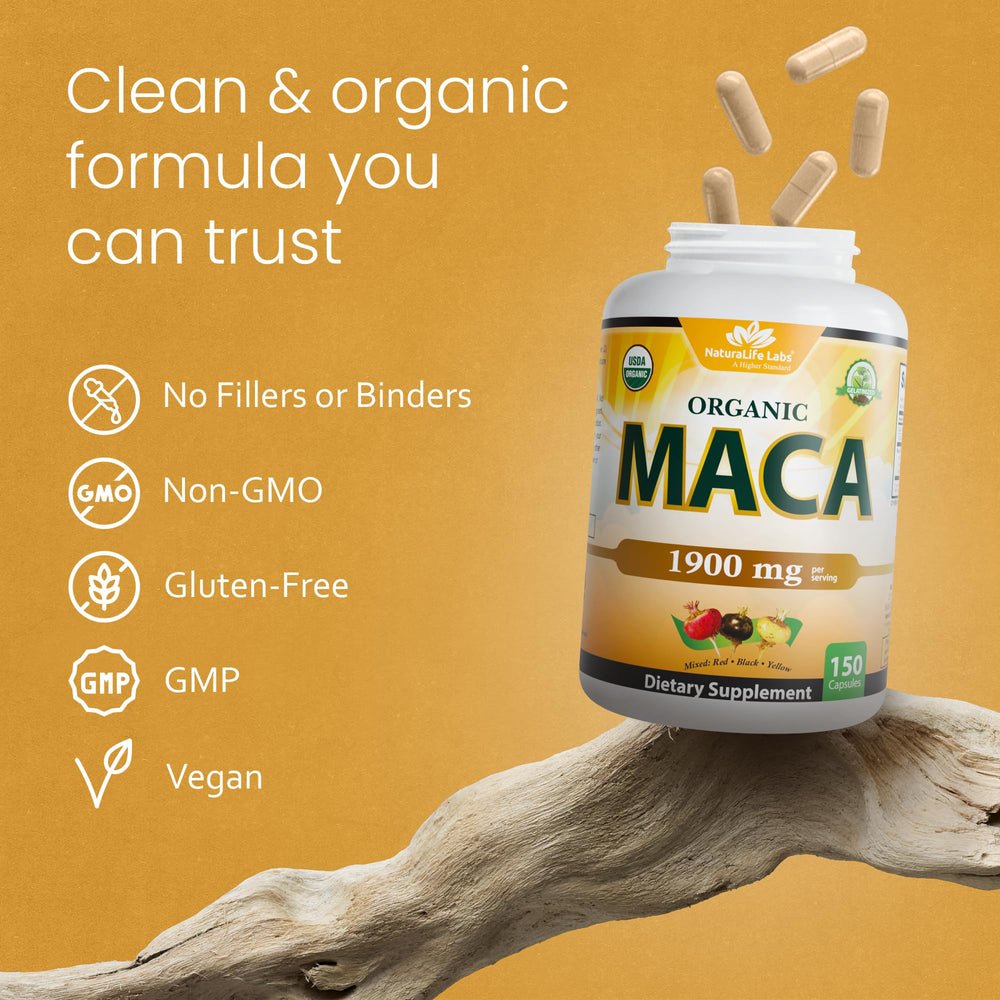 Comparación de tamaño NaturaLife Labs maca junto a una moneda para escala visual clara
