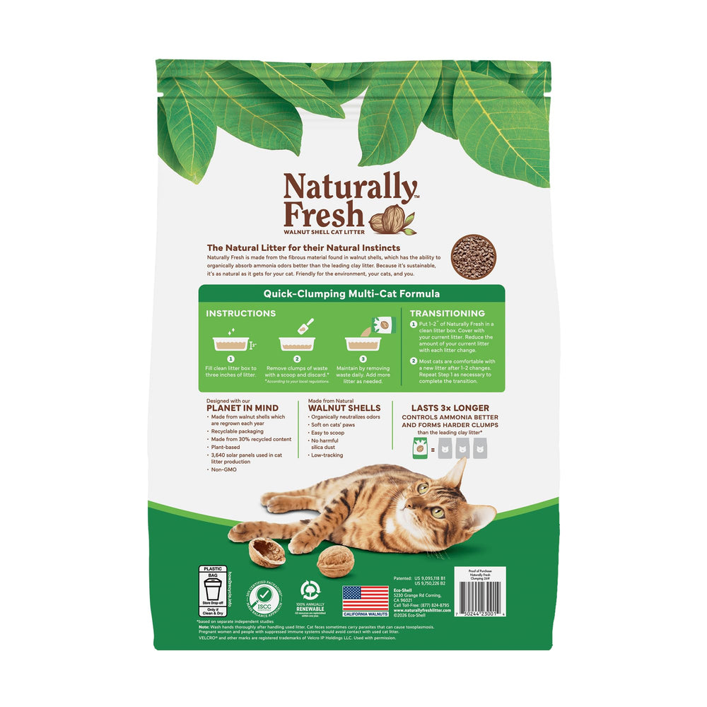 Naturally Fresh arena en bandeja demostrando fácil scooping y limpieza