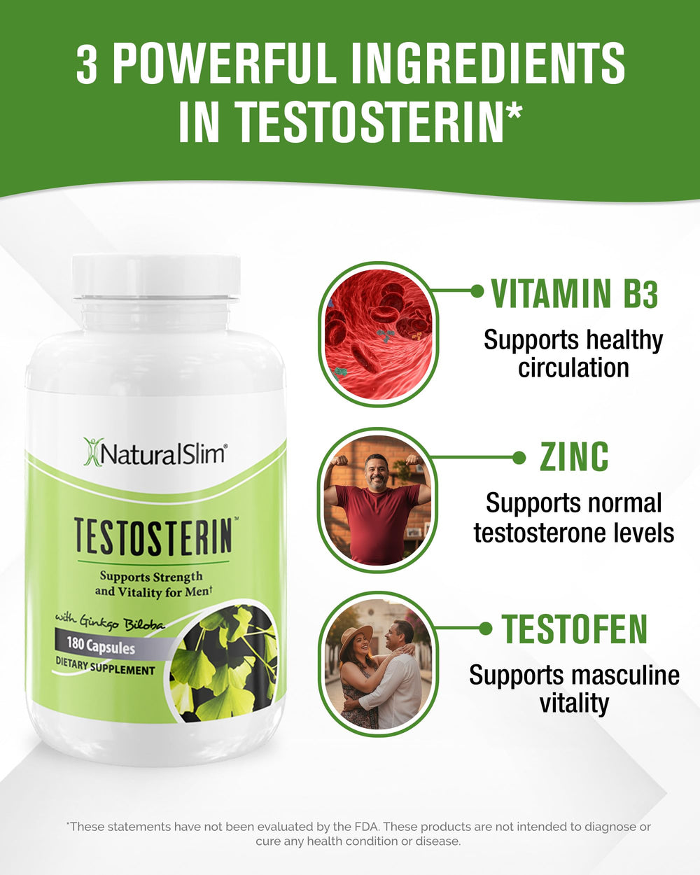 NaturalSlim ingredient display with Testofen Tribulus Maca and Ginkgo for balanced energy