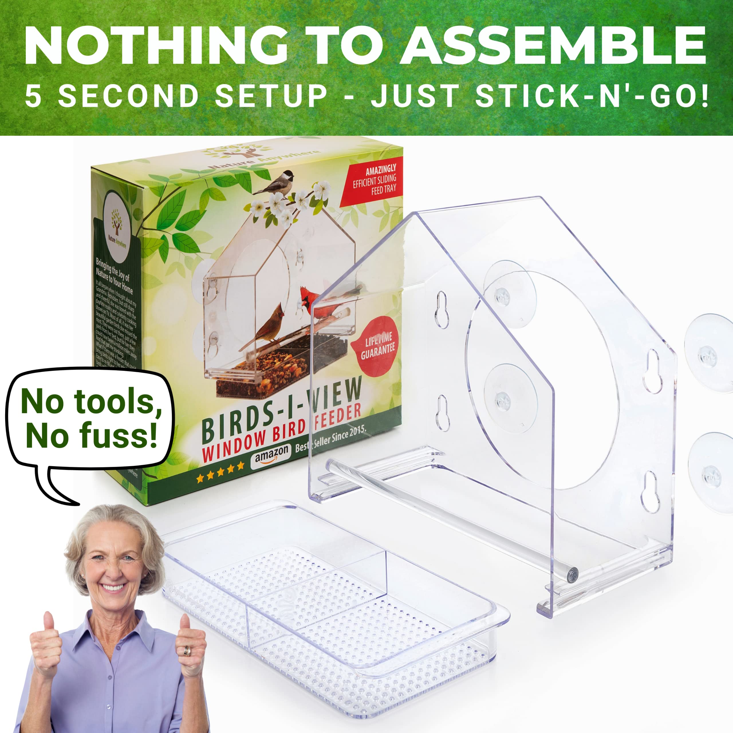 Nature Anywhere feeder mounted with a cardinal feeding showing natural observation benefit