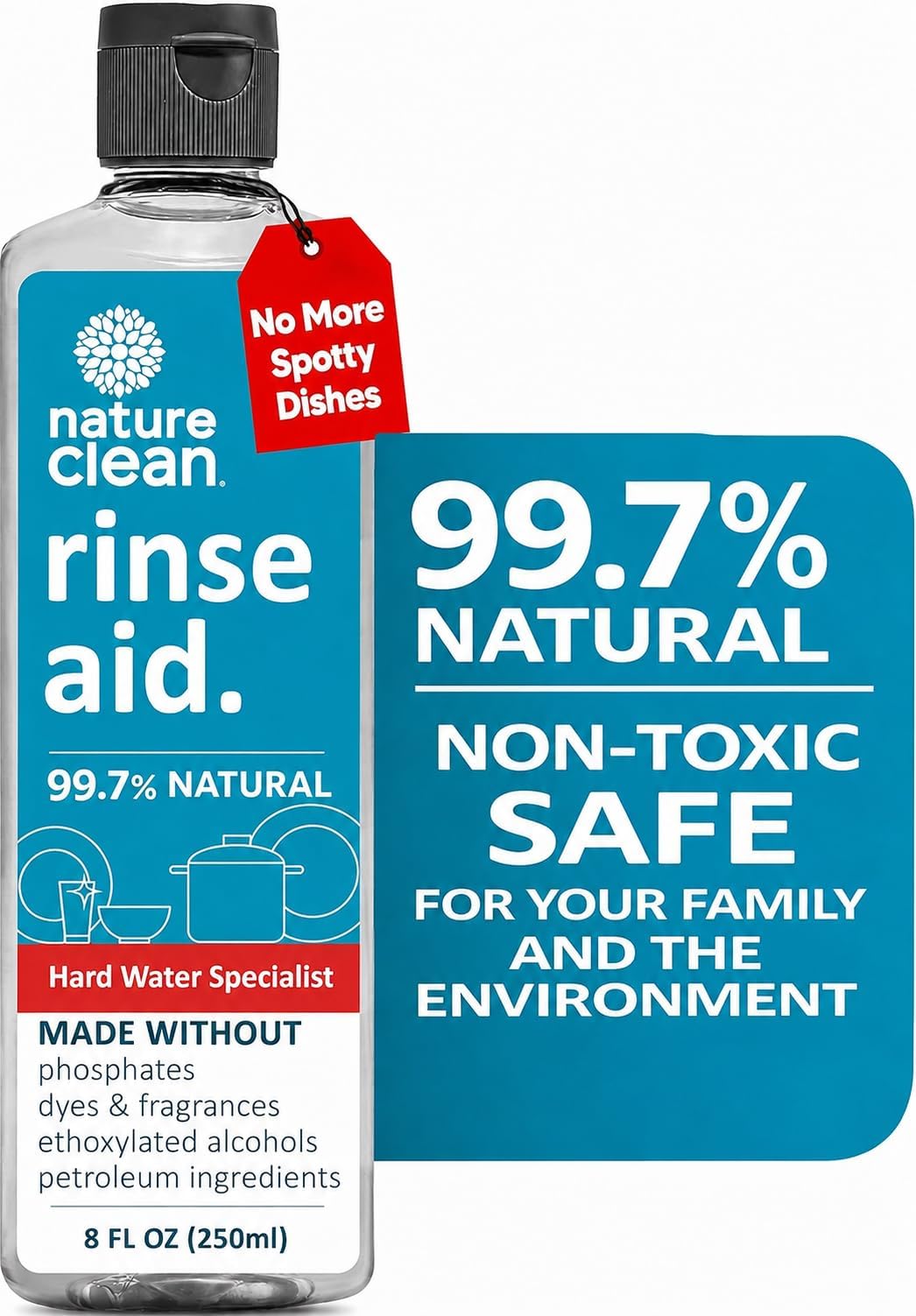 Nature Clean vista frontal del envase y diseño claro, presenta confianza