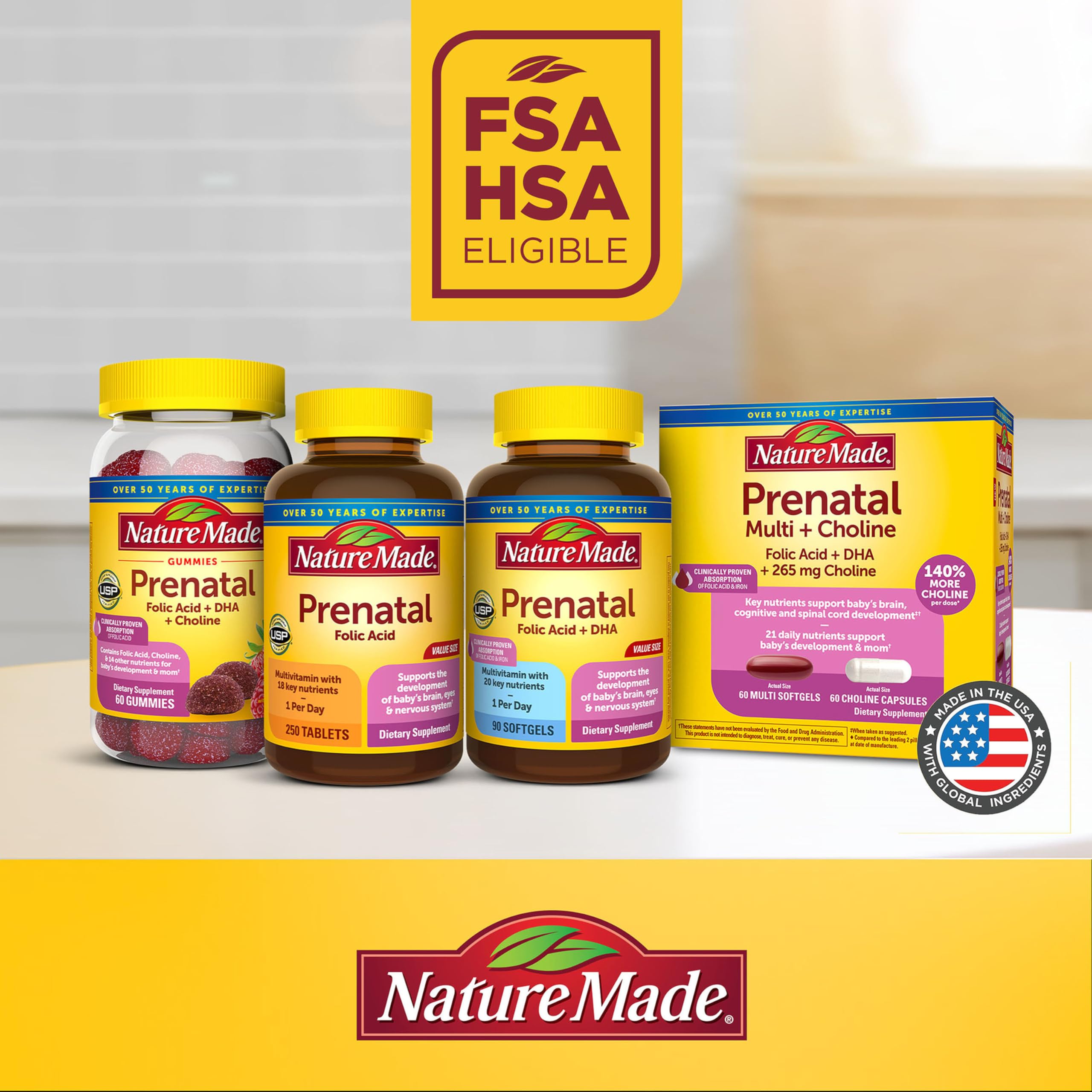 Nature Made caja abierta con softgels ilustrando contenido y presentación
