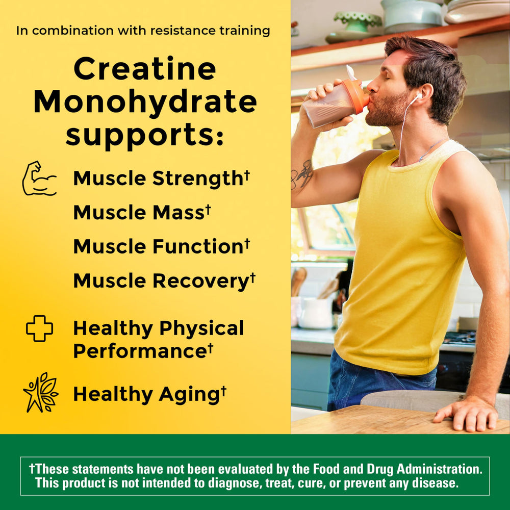 Nature Made cacito con 5 g de creatina medido, dosis precisa para entrenamientos