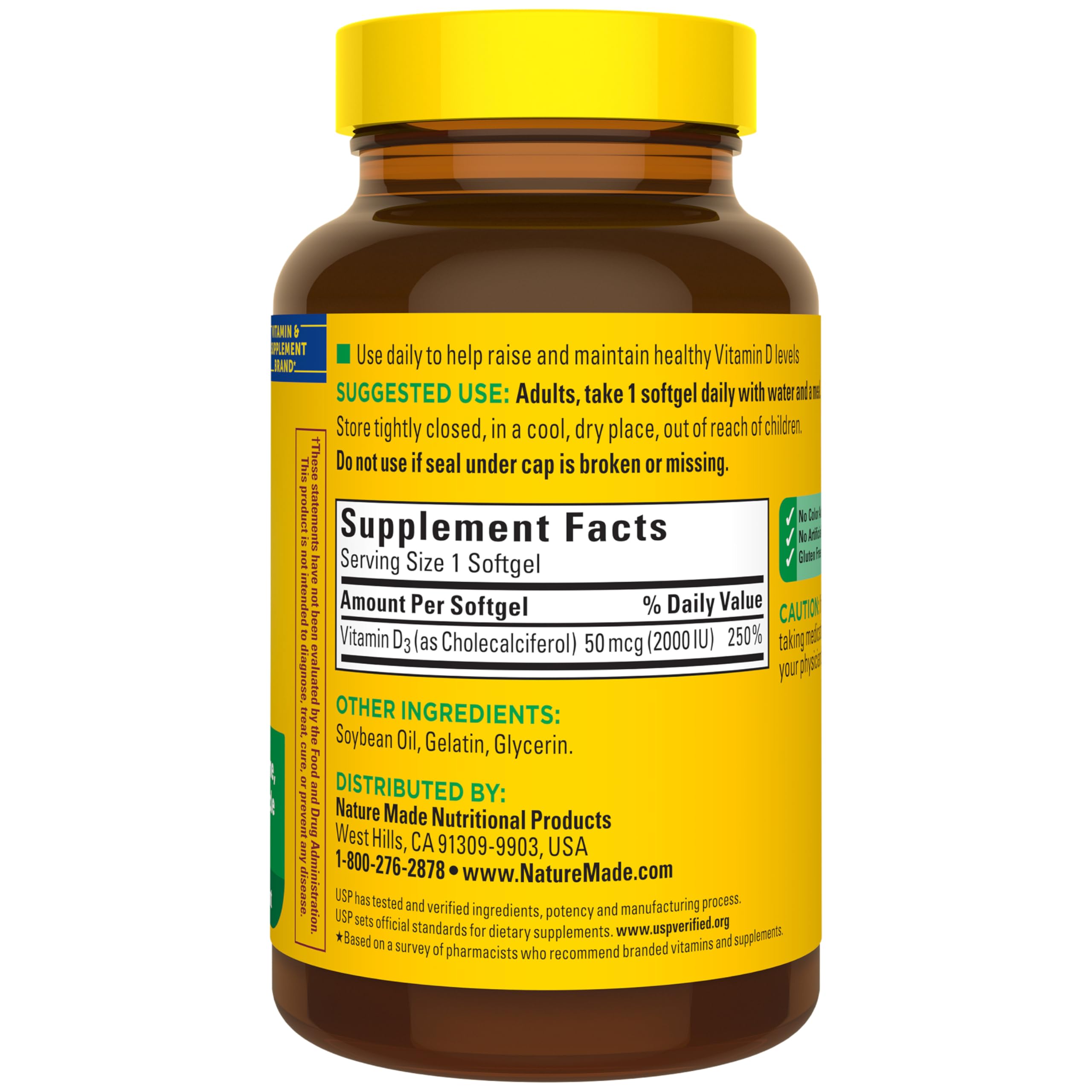 Nature Made softgels D3 junto a desayuno demostrando toma con comida