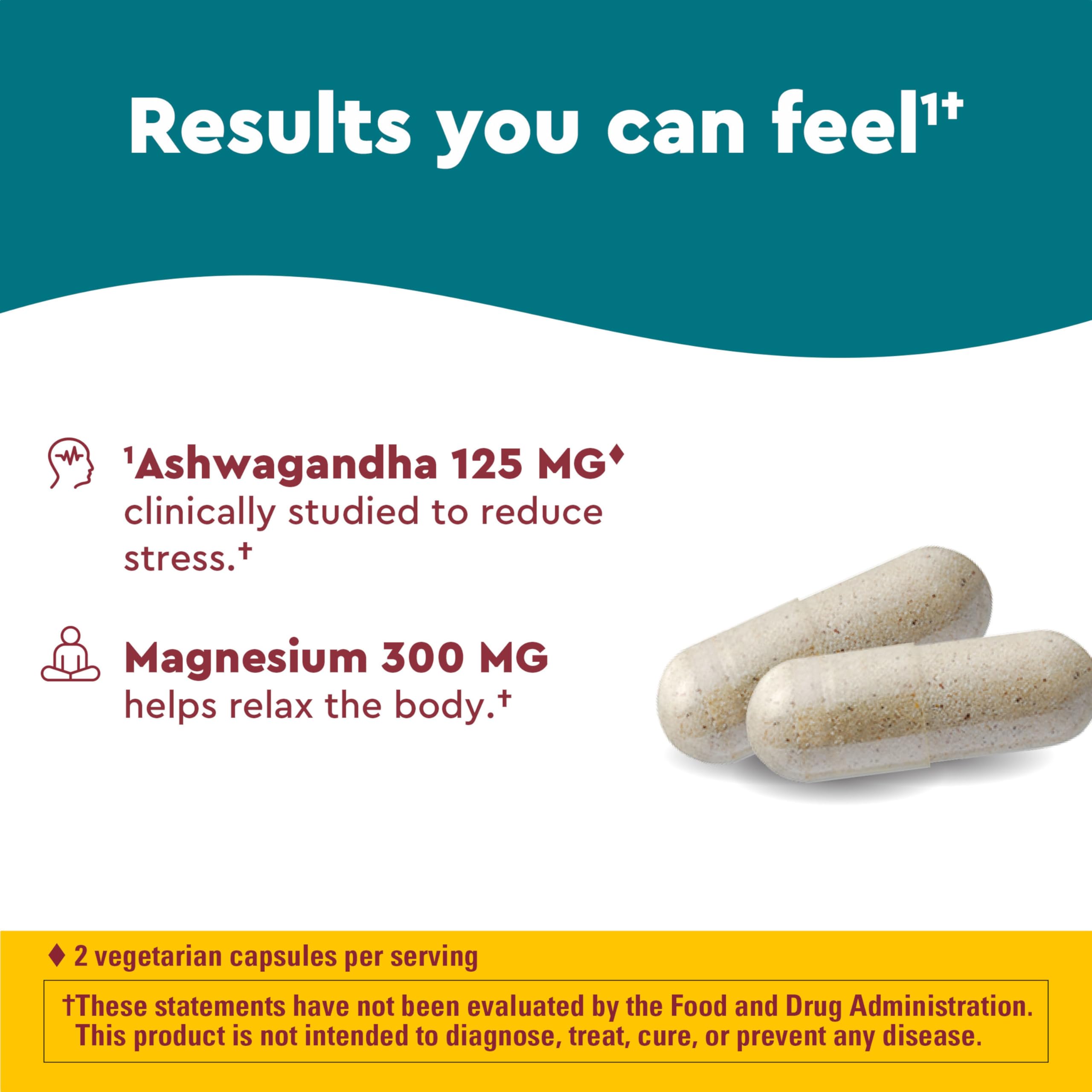 Nature Made etiqueta de ingredientes con Sensoril® Ashwagandha y magnesio visible