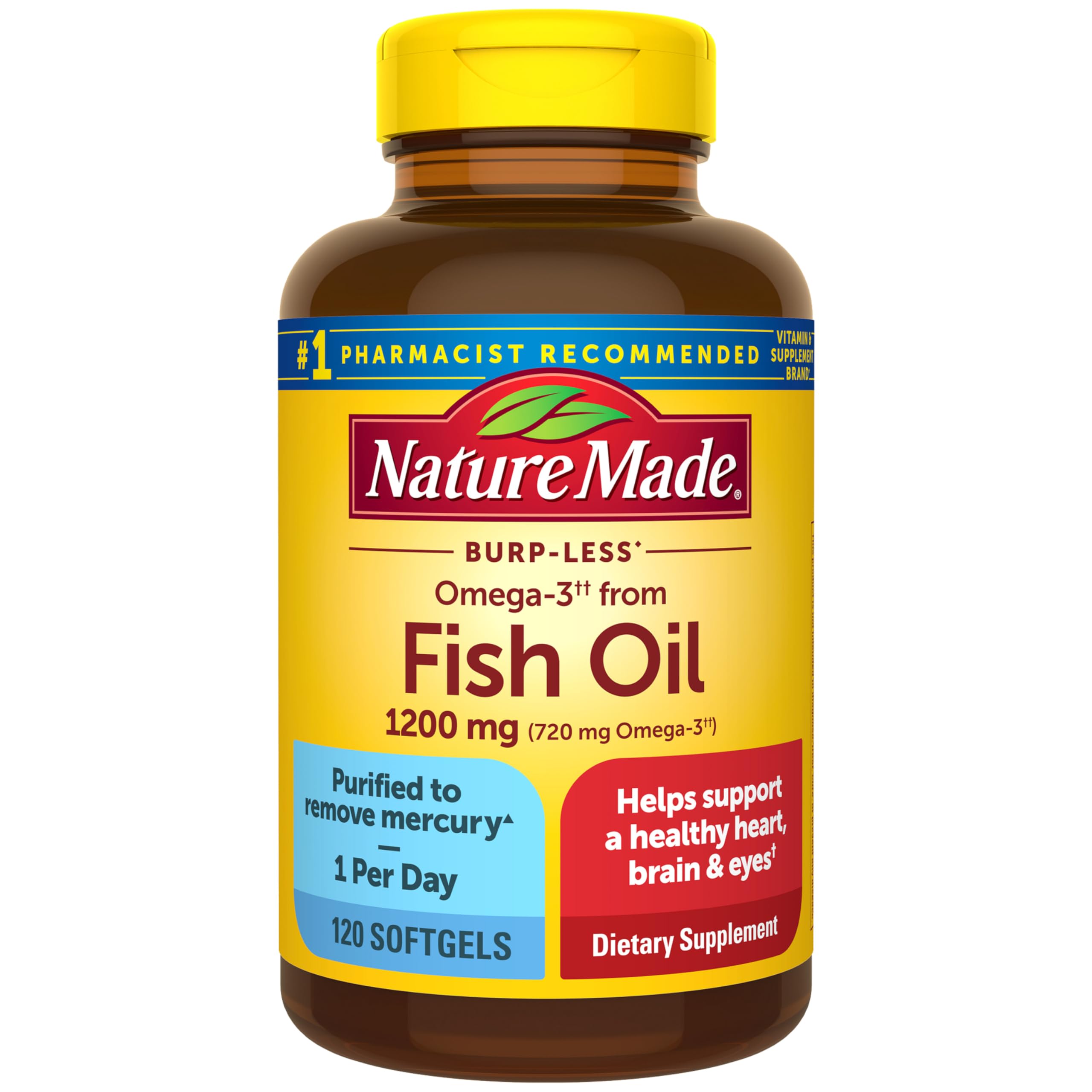 Nature Made frasco frente con etiqueta clara y beneficio de pureza