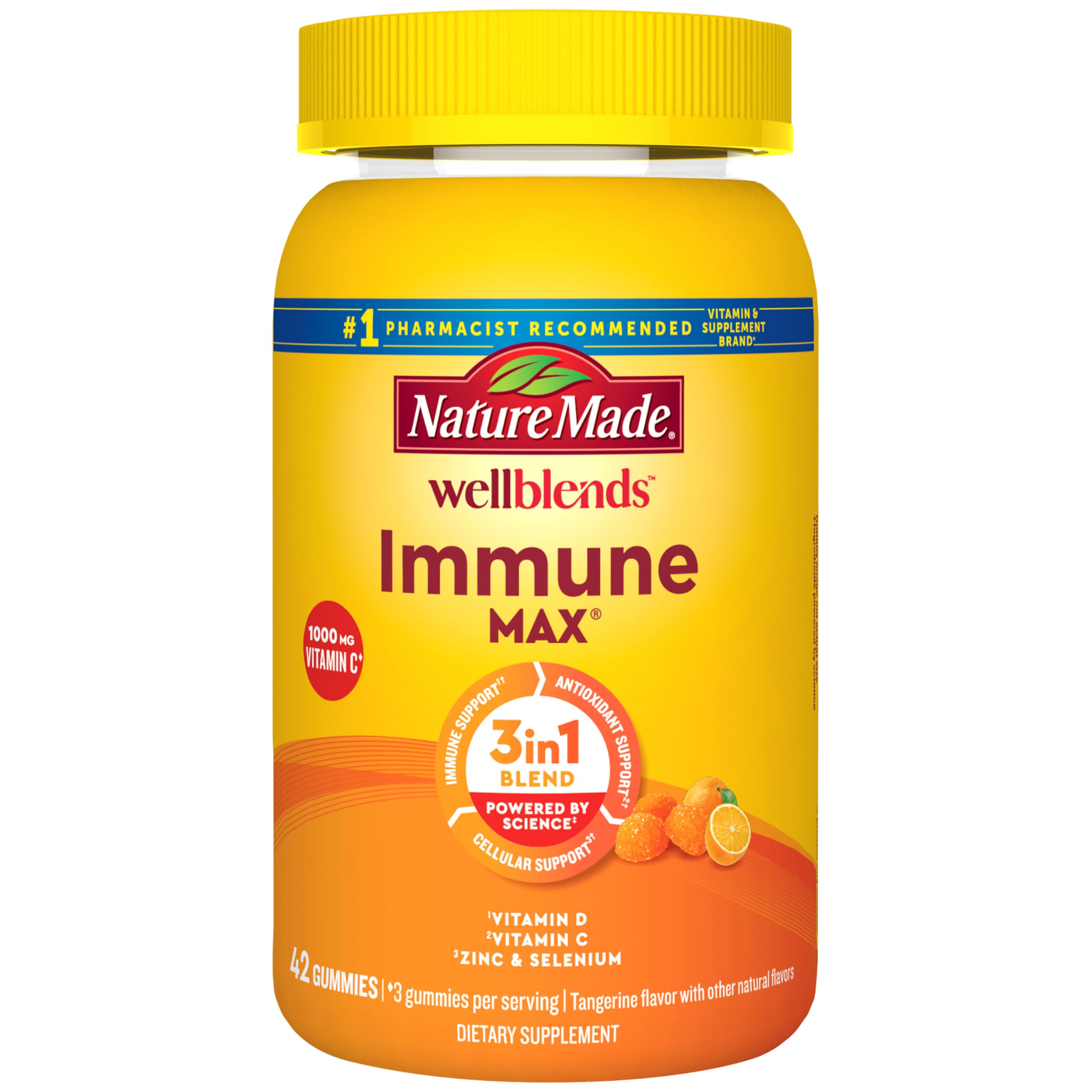 Nature Made envase frontal de ImmuneMAX Gummies mostrando beneficios claros