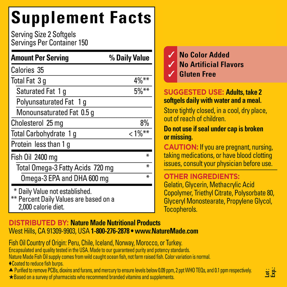 Nature Made purified fish oil ingredient visual representing contaminant reduction