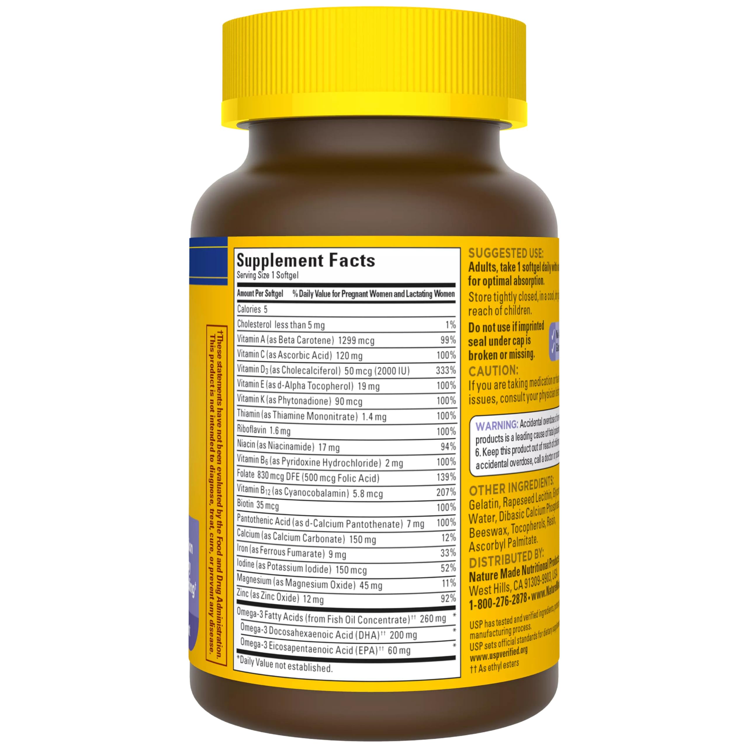 Nature Made USP verified badge on packaging, assuring tested quality and potency