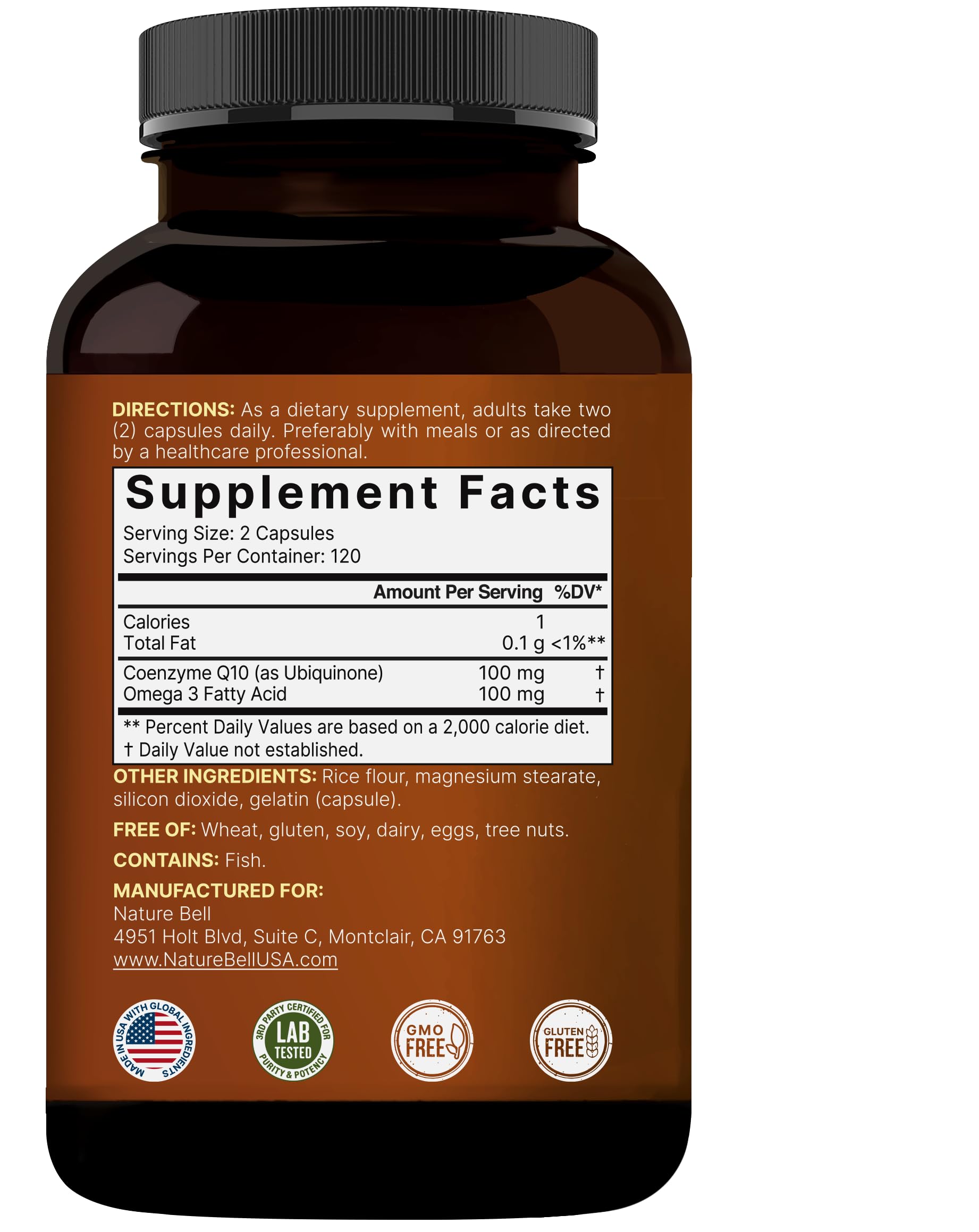 NatureBell ingredientes CoQ10 y Omega-3 presentados juntas