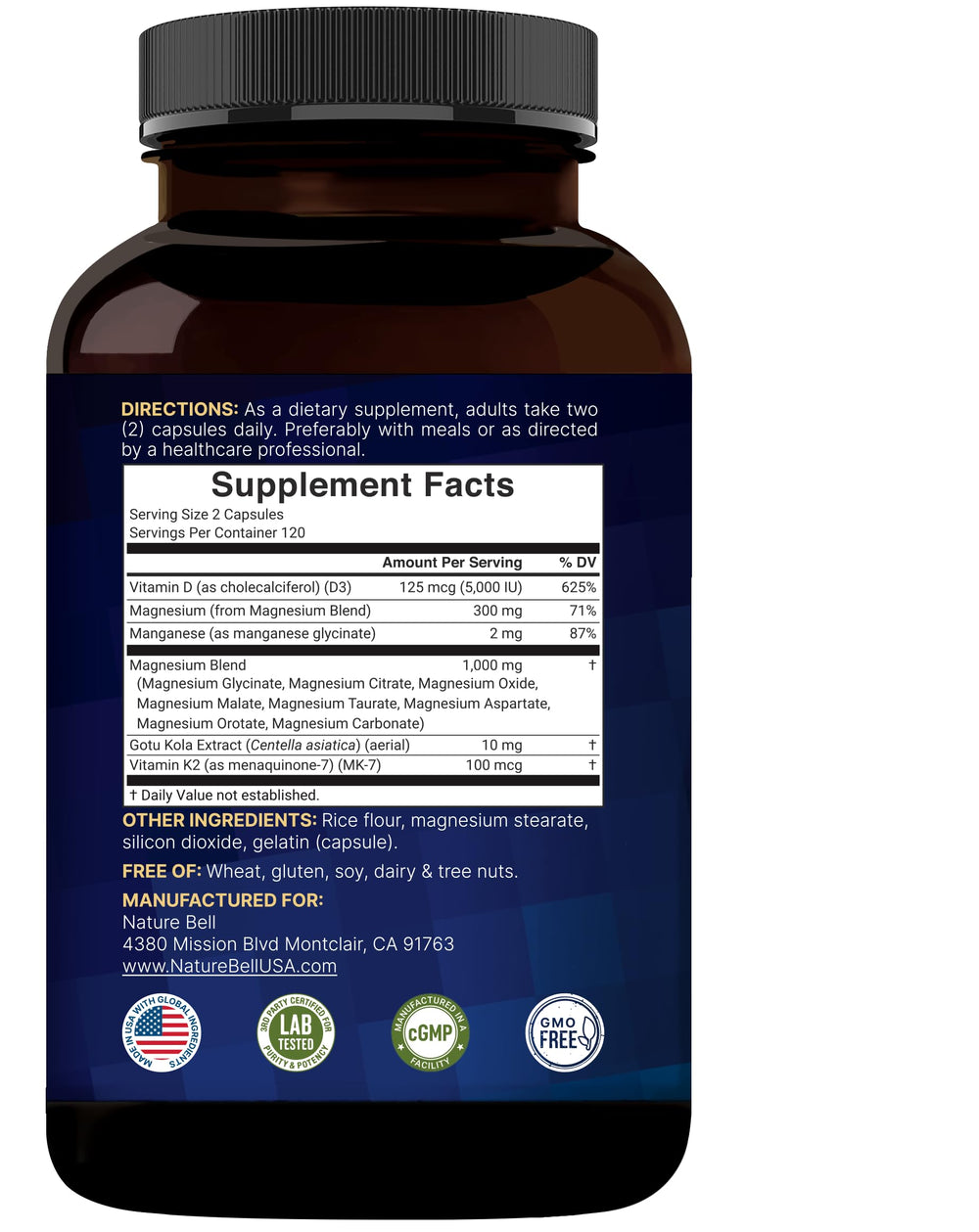 NatureBell lista de ingredientes destacando vitamina D3 y K2