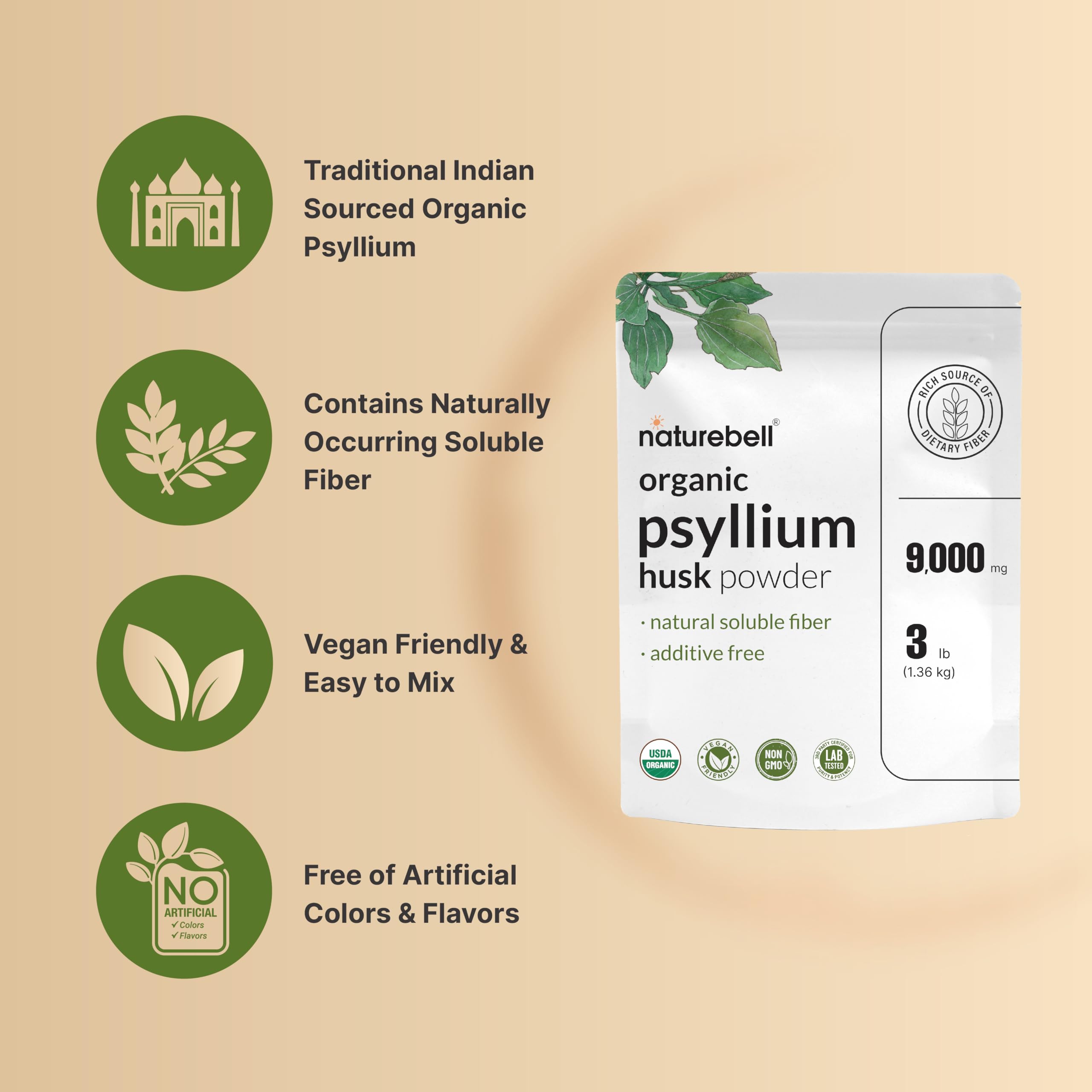 NatureBell vaso con psyllium disuelto, preparación rápida y práctica
