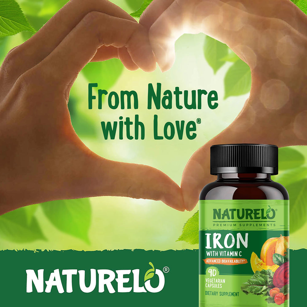 NATURELO packaging flatlay with bottle and ingredients showing premium sourcing