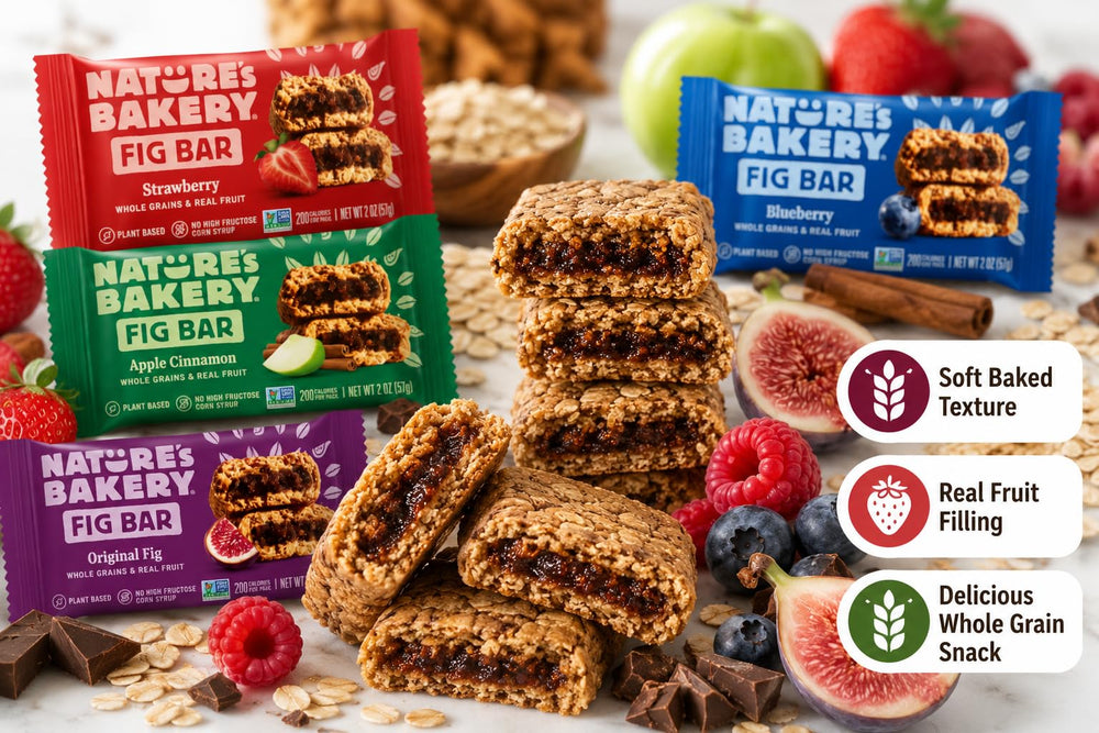 Nature's Bakery bar en mano para comer fuera y usar en movimiento