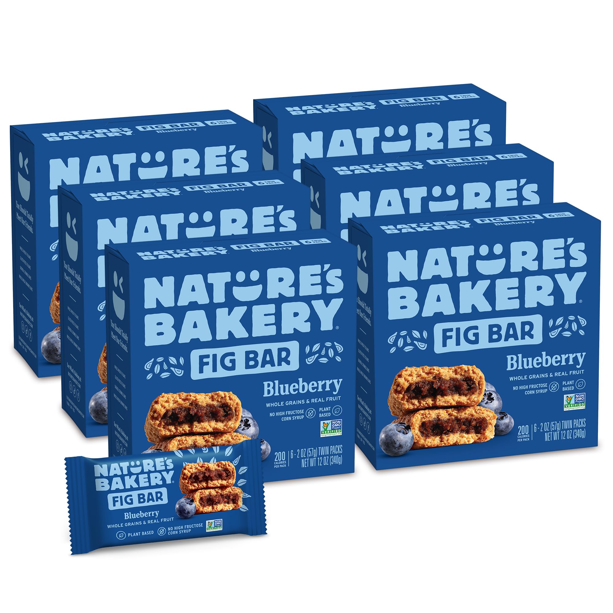 Nature's Bakery frente del paquete mostrando branding y sabor blueberry — conveniencia portátil