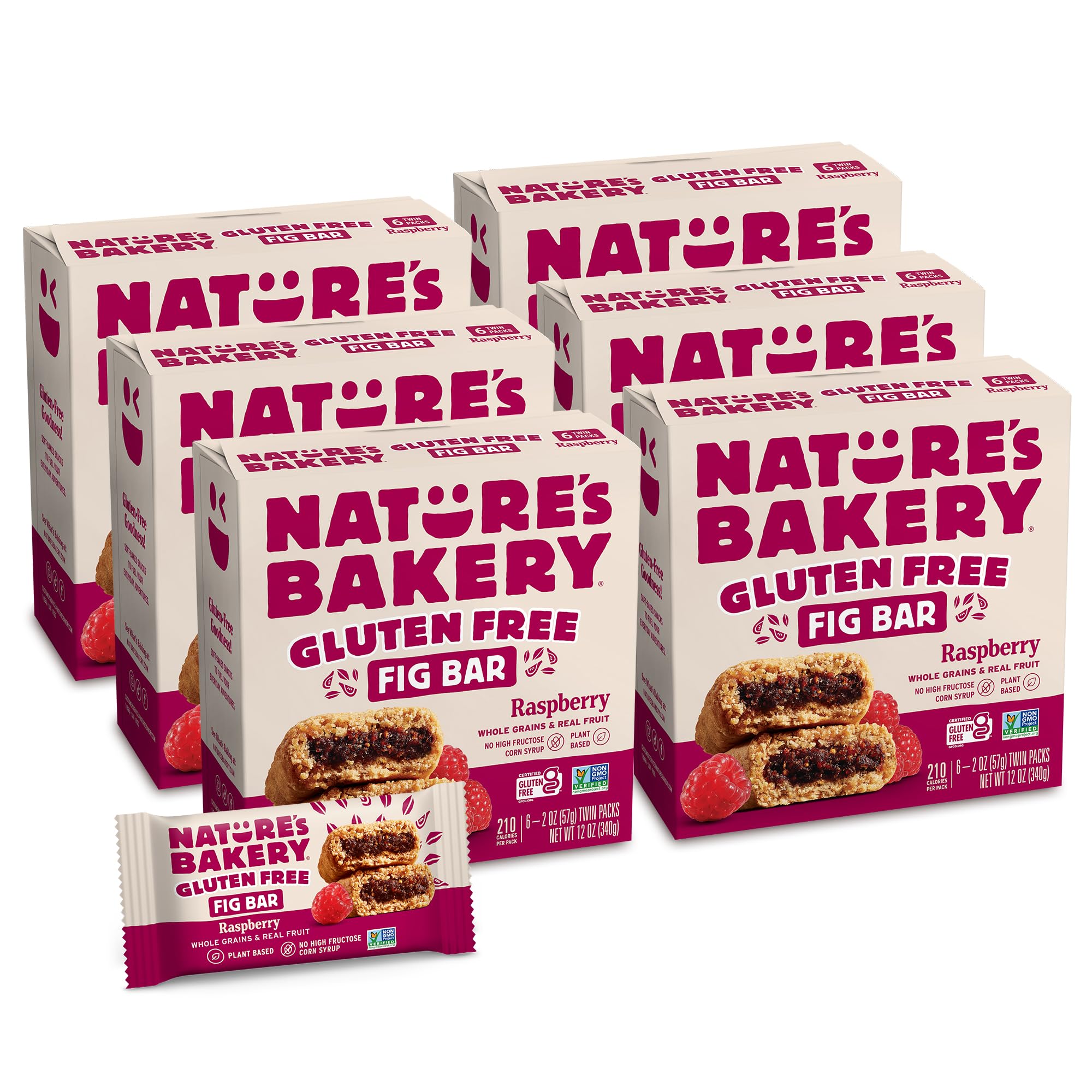 Nature's Bakery empaque frontal mostrando pack de 36 twin-packs y facilidad de almacenamiento