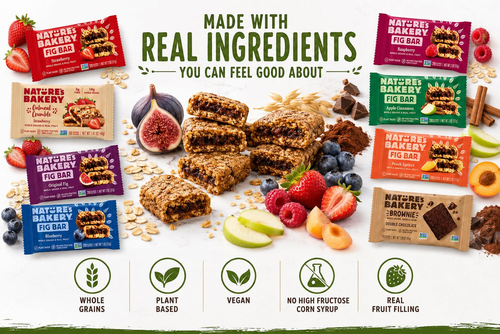 Nature's Bakery surtido en mesa con café ideal para pausas