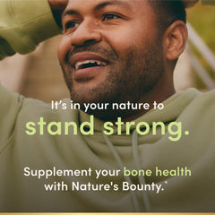 Nature's Bounty softgels junto a un plato sugerido para tomarlos con comida