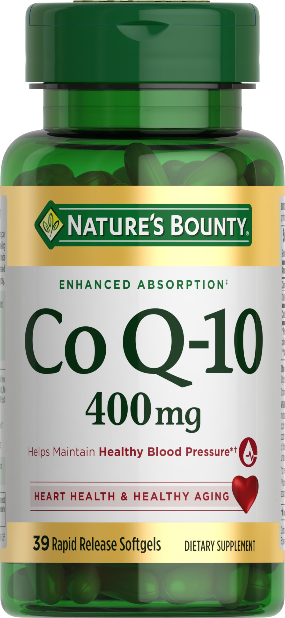 Nature's Bounty empaque frontal del CoQ‑10 400 mg, presentación clara