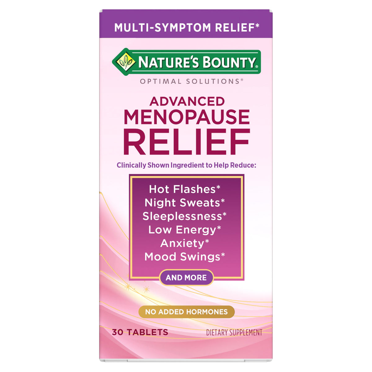Nature's Bounty envase frontal mostrando fórmula vegana y beneficio alivio menopausia