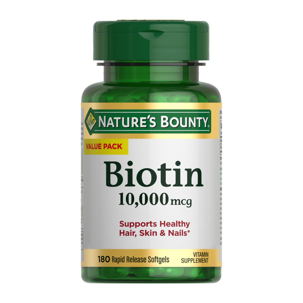 Nature's Bounty frasco delantero que muestra 180 softgels y claridad de cantidad