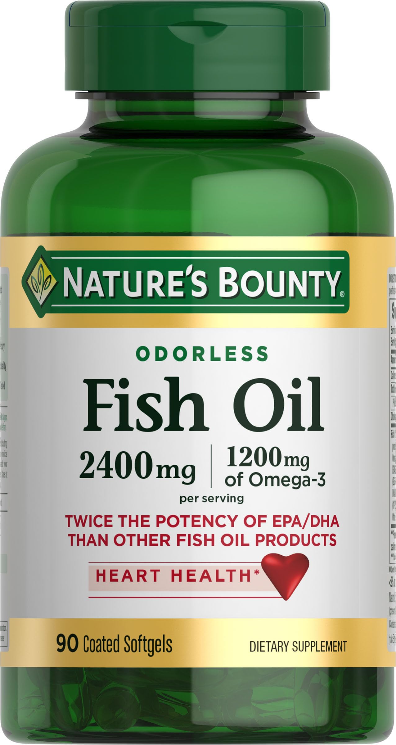 Nature's Bounty frasco delantero mostrando 90 cápsulas y datos principales