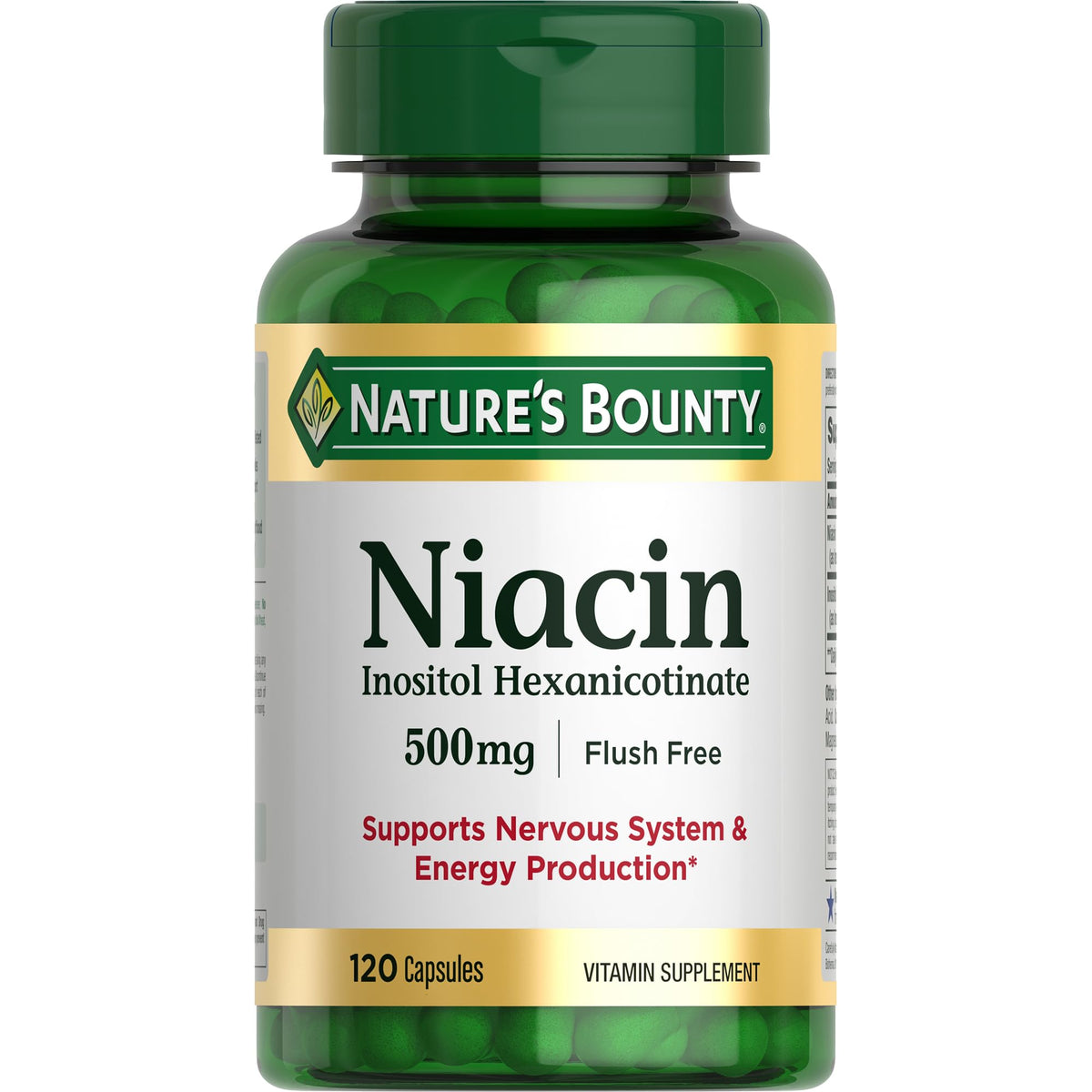Nature's Bounty frente del envase mostrando niacin 500 mg y cantidad