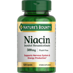 Nature's Bounty frente del envase mostrando niacin 500 mg y cantidad