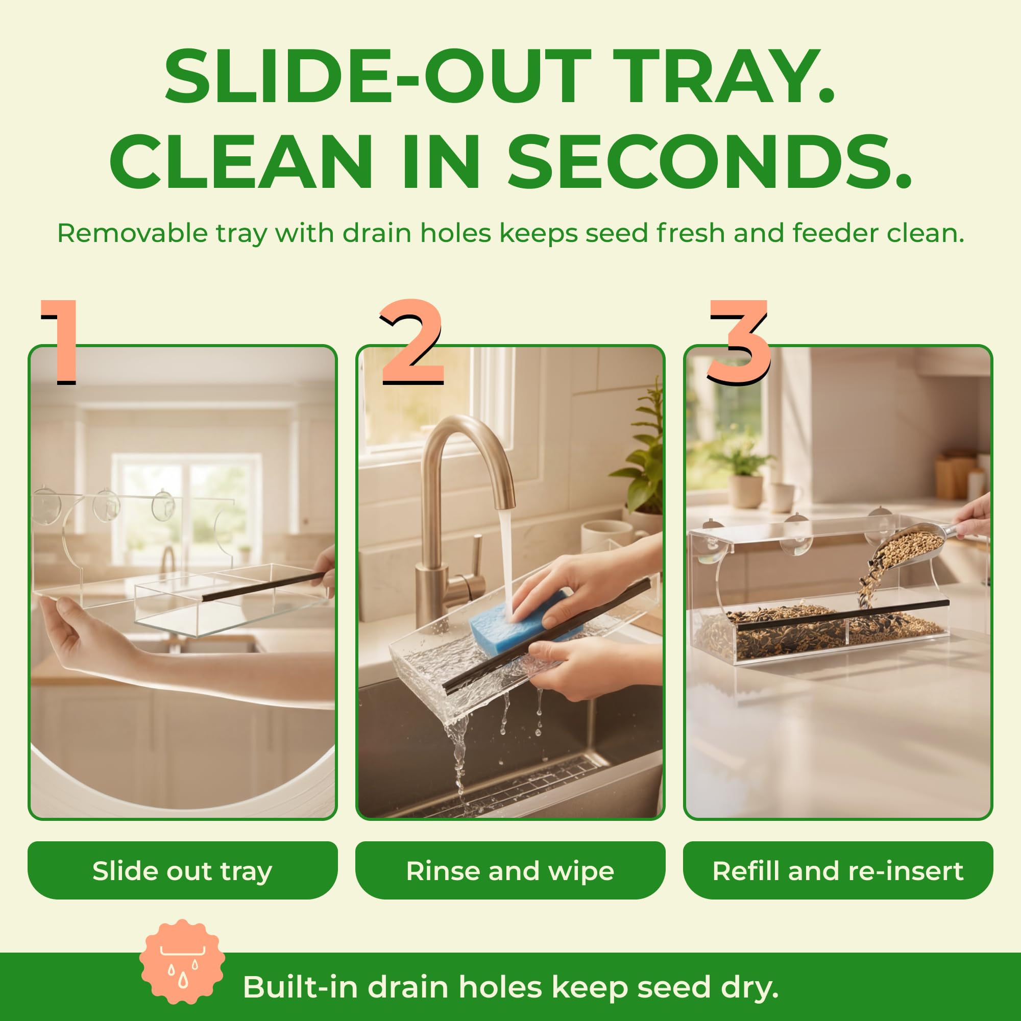 Nature's Hangout tray being rinsed under faucet showing easy maintenance benefit