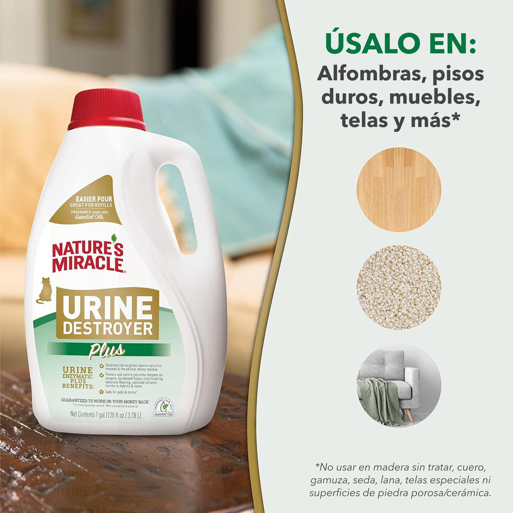 Nature's Miracle etiqueta detallada con instrucciones y beneficios visibles