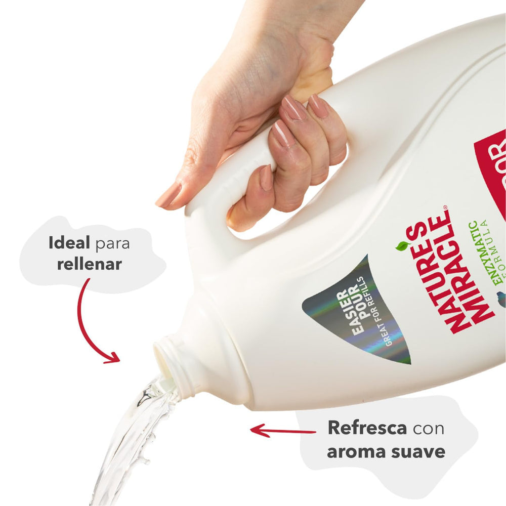 Nature's Miracle gallon held in hand to show scale and economy