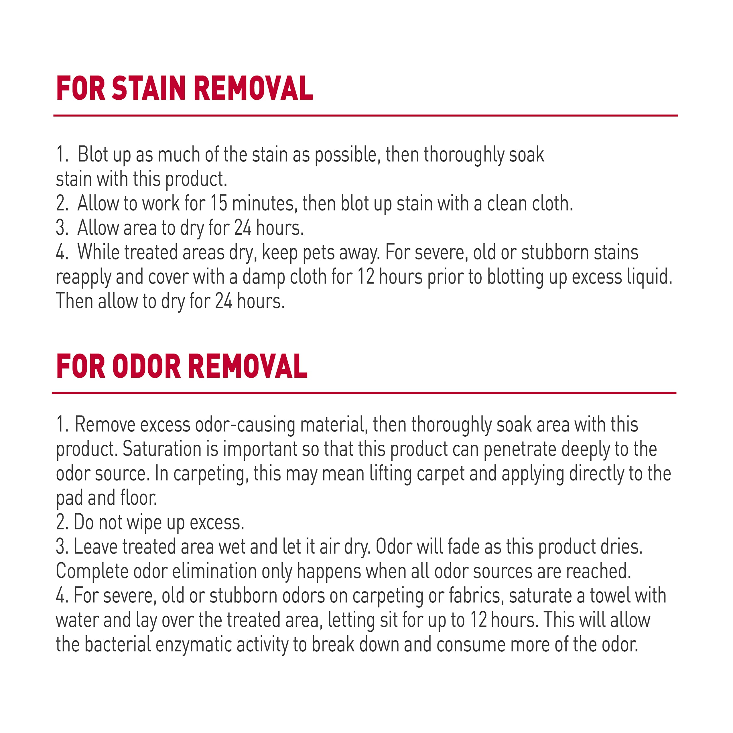 Nature's Miracle sprayed on carpet stain demonstrating stain penetration and odor removal