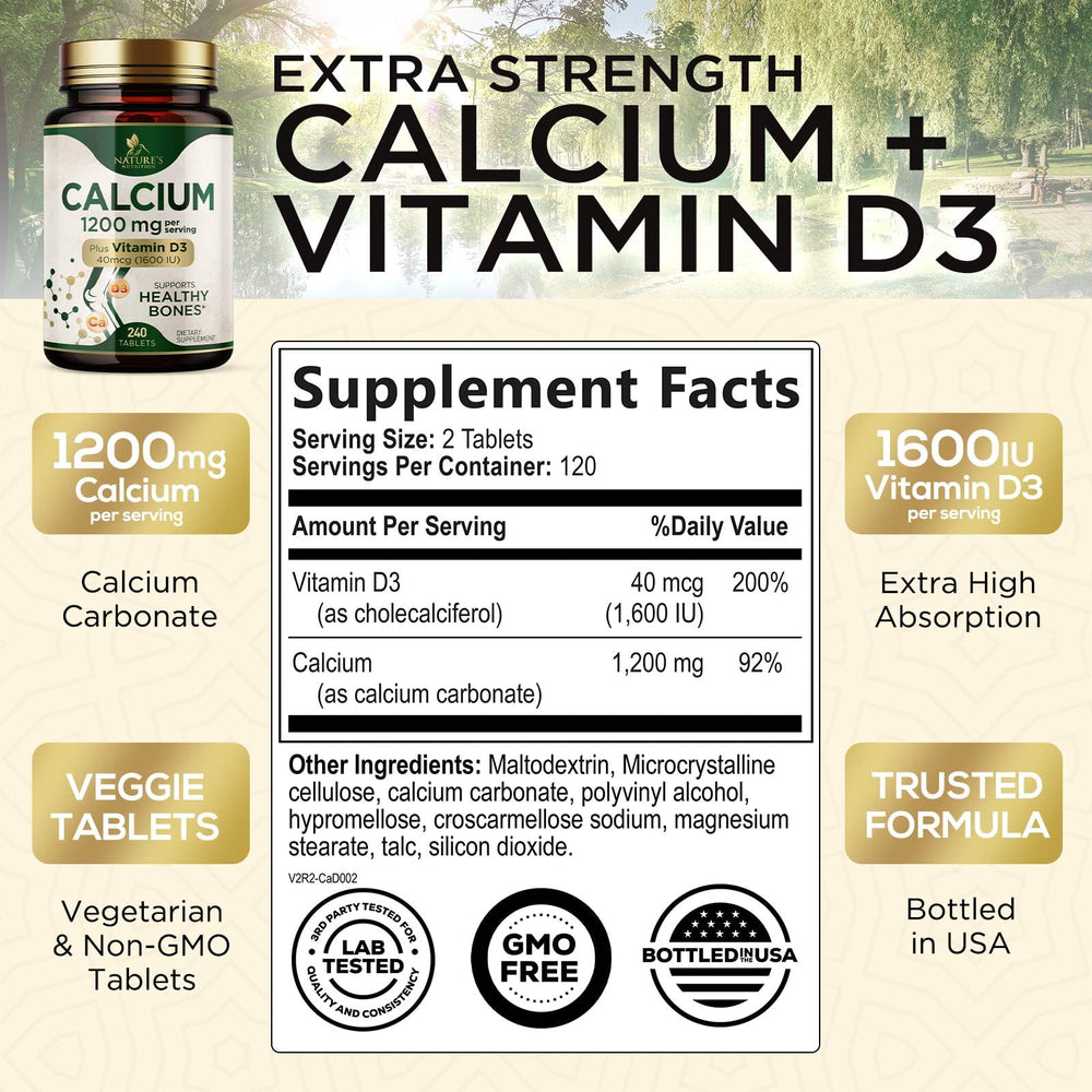Nature's Nutrition tabletas en primer plano que ilustran dosis concentrada