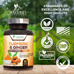 Nature's Nutrition etiqueta con lista de ingredientes y curcuminoides destacada
