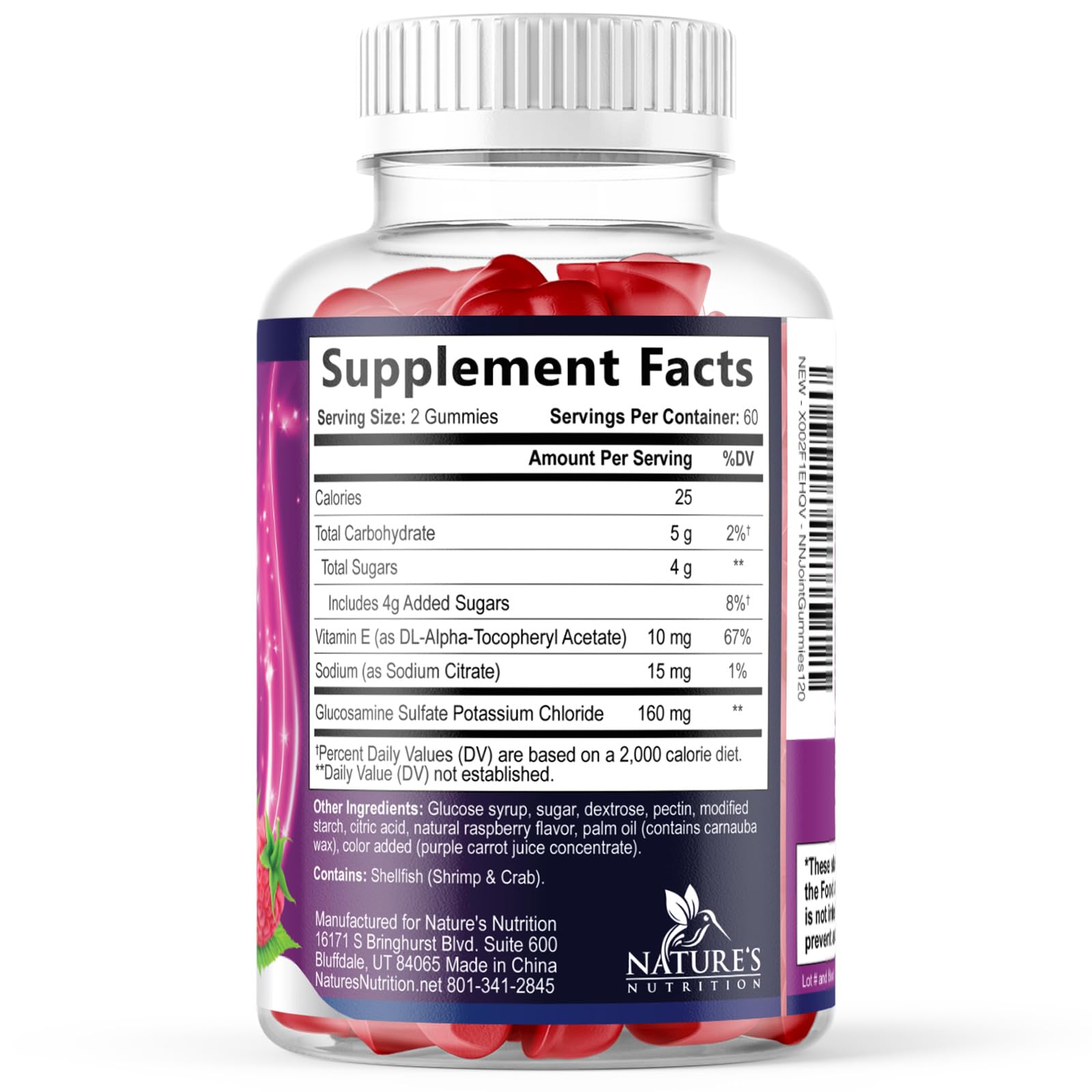 Nature's Nutrition empaque lateral con instrucciones y datos del producto