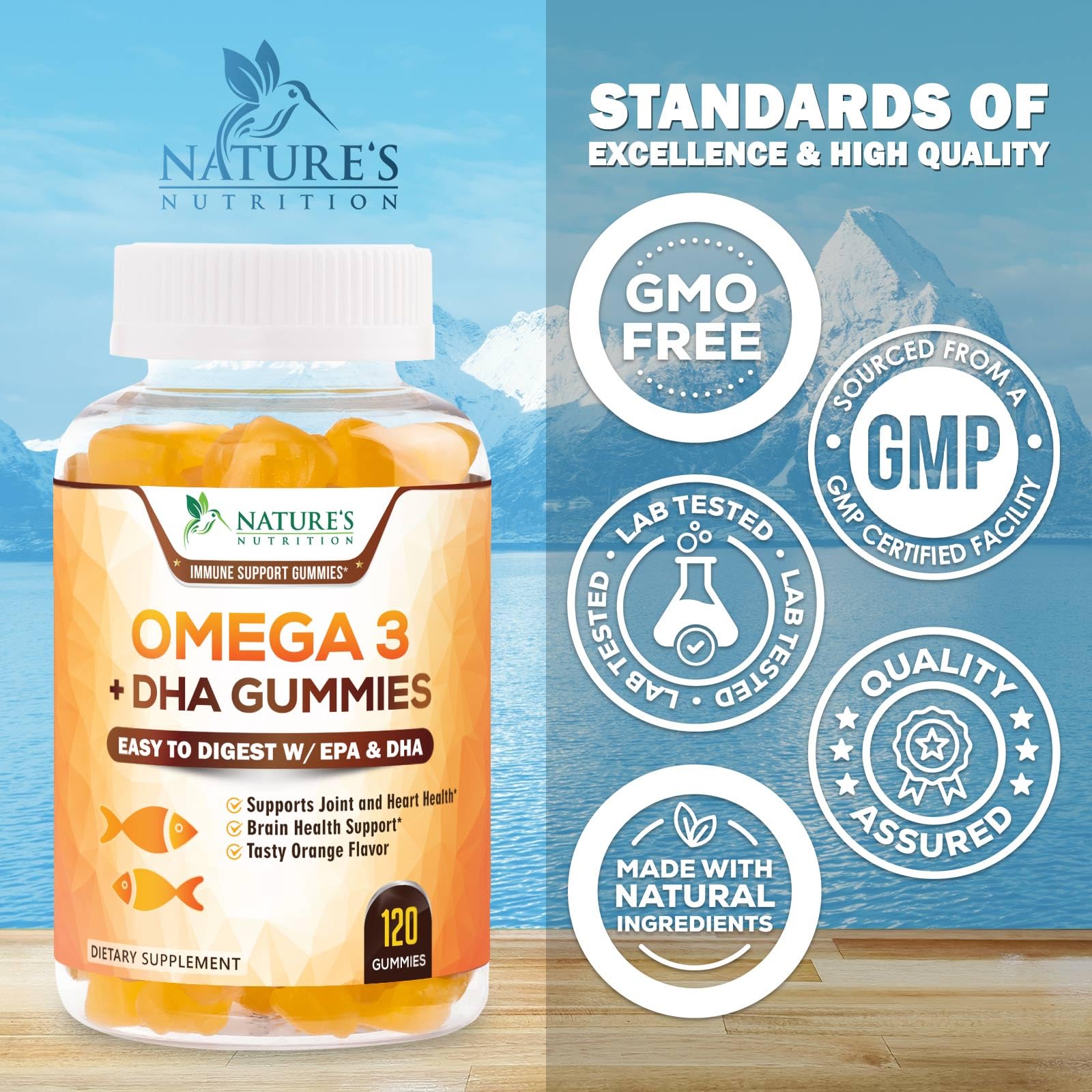 Nature's Nutrition tarro abierto con gomitas visibles para almacenamiento