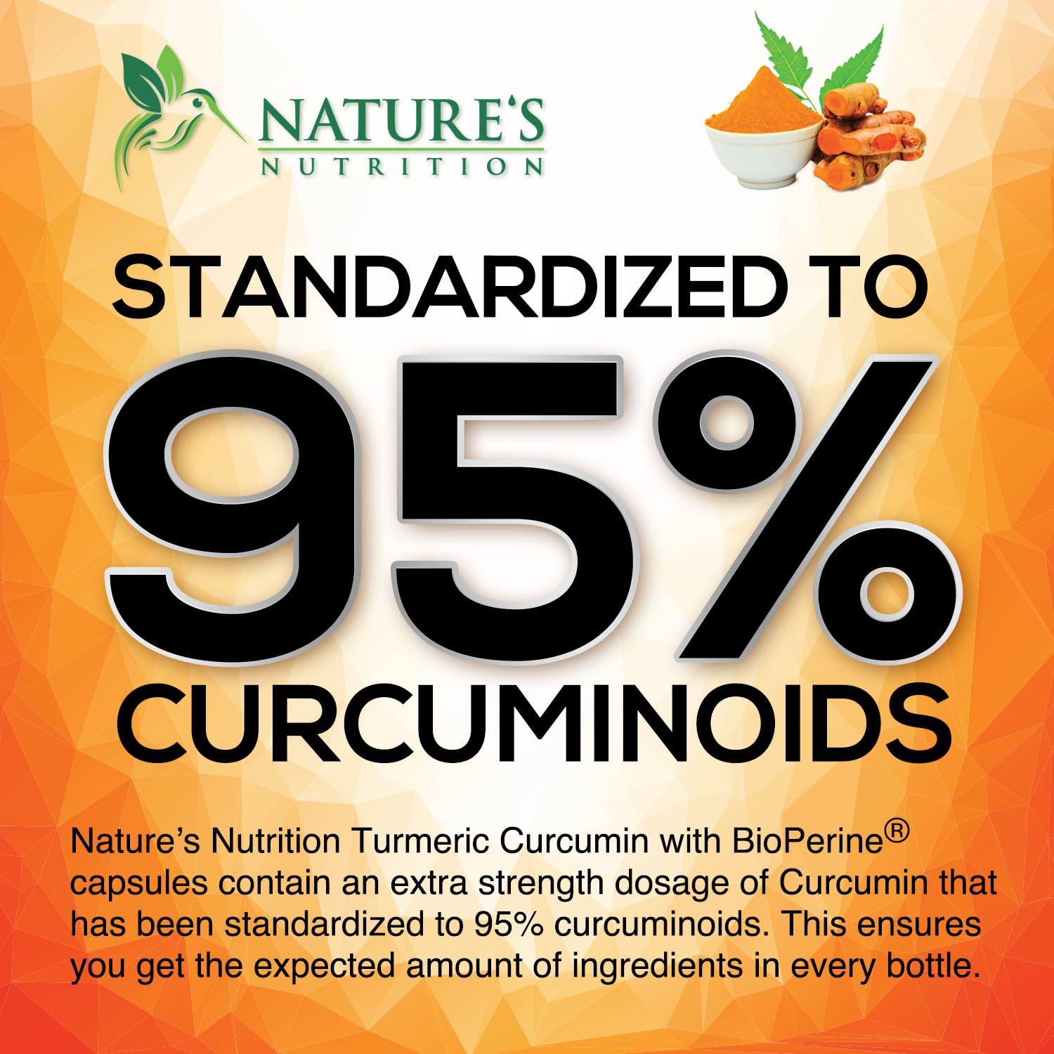 Nature's Nutrition polvo de cúrcuma en primer plano mostrando textura natural