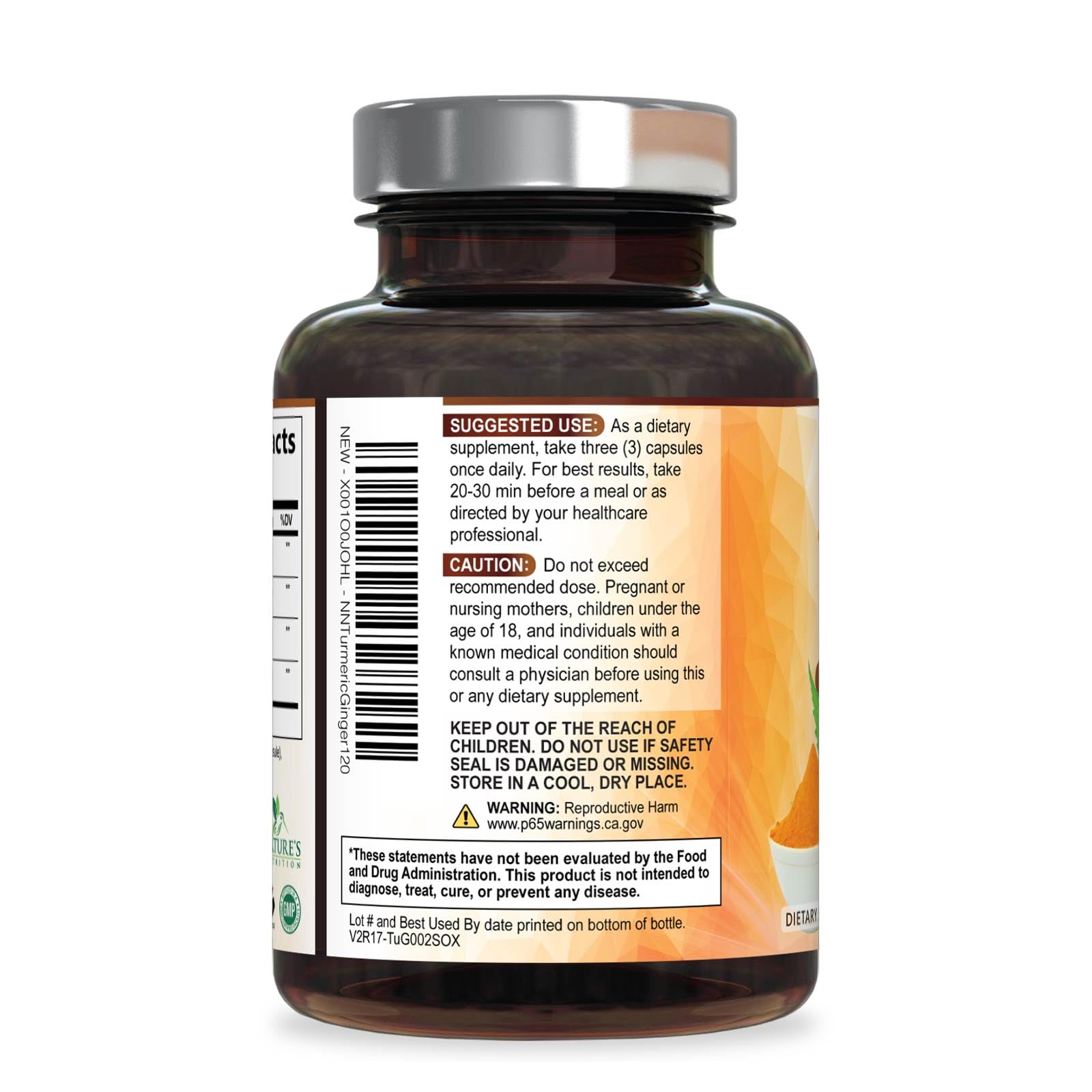 Nature's Nutrition suplemento en mesa junto a frutas, estilo de vida saludable