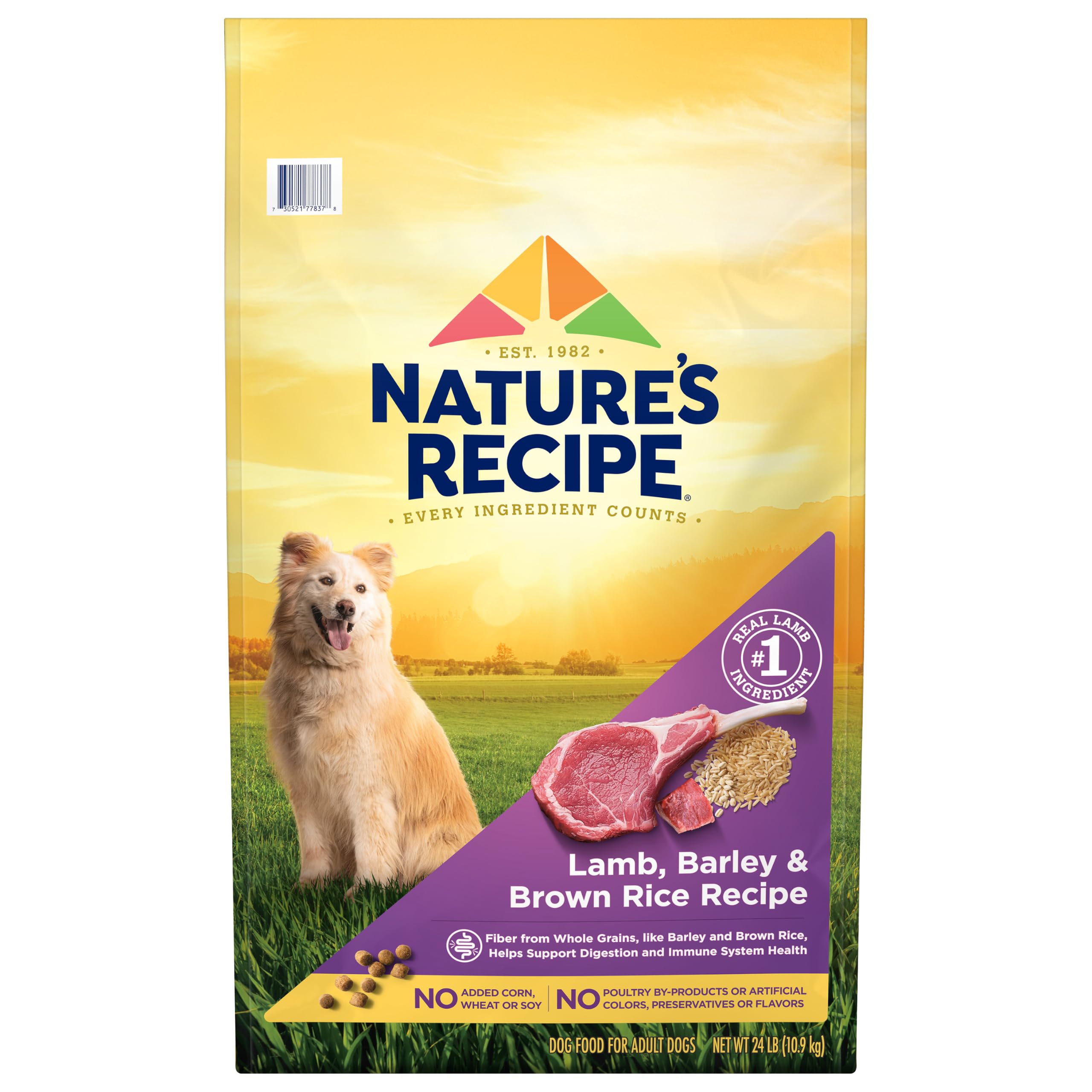 Nature's Recipe frente de la bolsa mostrando 24 lb y beneficios nutricionales