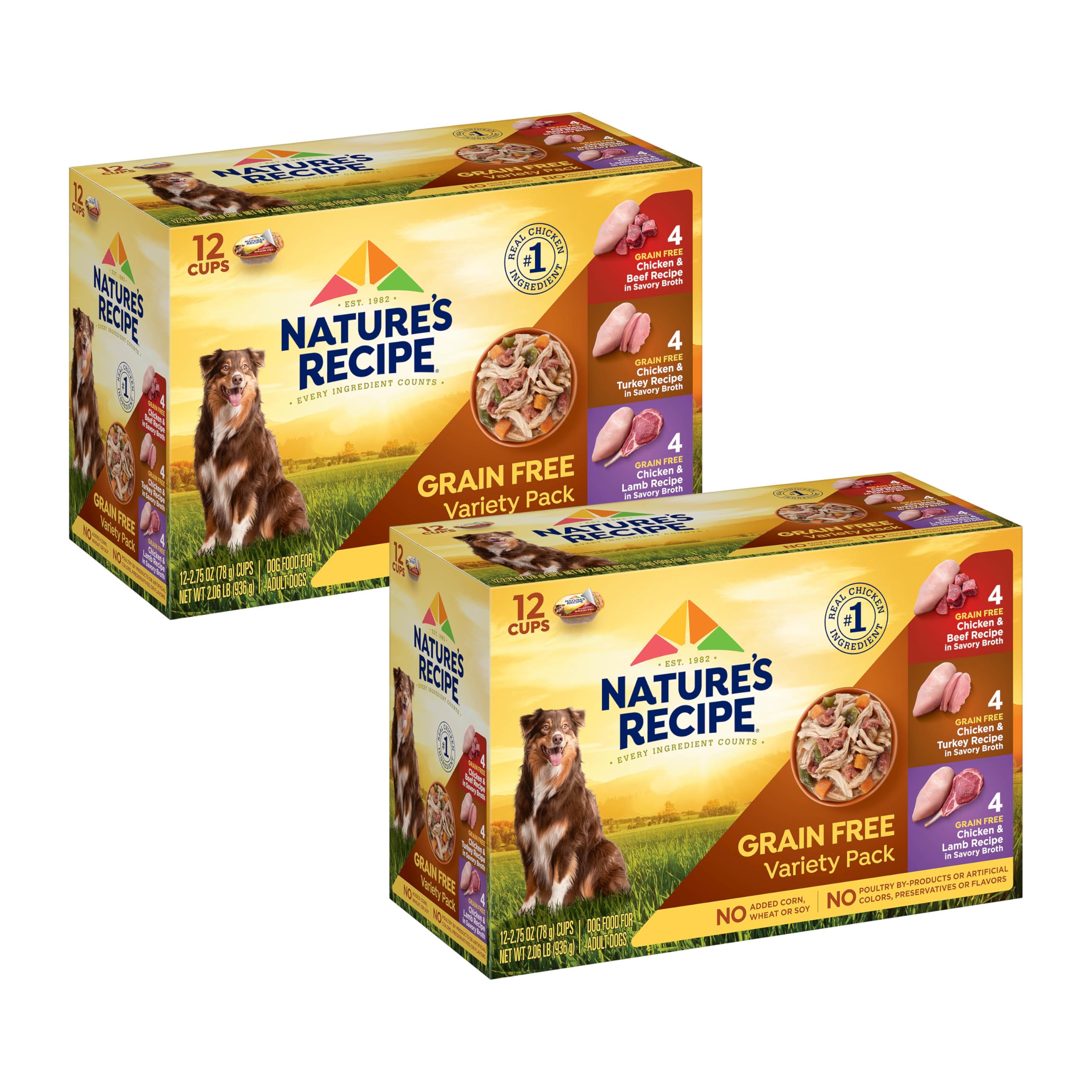 Nature's Recipe empaque frontal mostrando 24 tazas y variedad, conveniencia inmediata