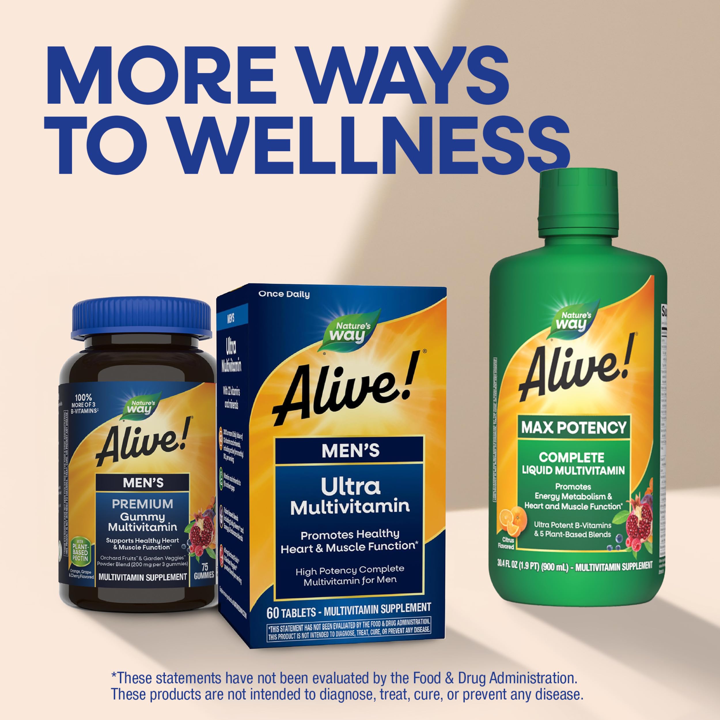 Nature's Way etiqueta nutricional de Alive! con información clara sobre vitaminas y minerales